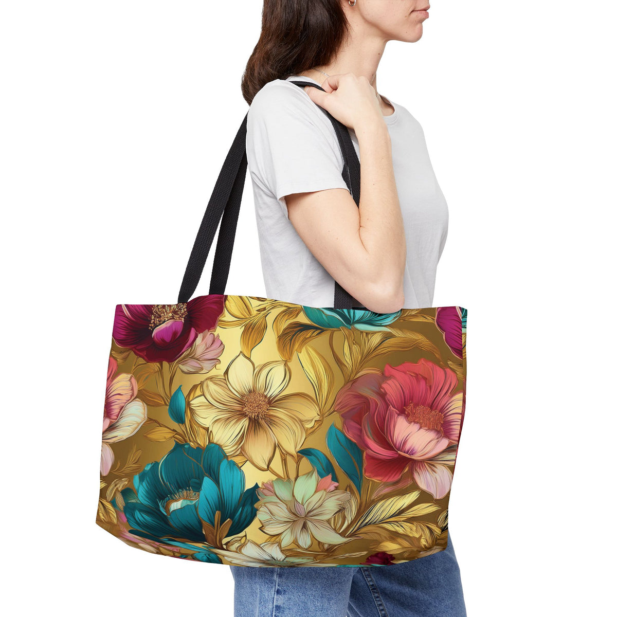 Floral Print Poly Canvas Weekender Bag 1