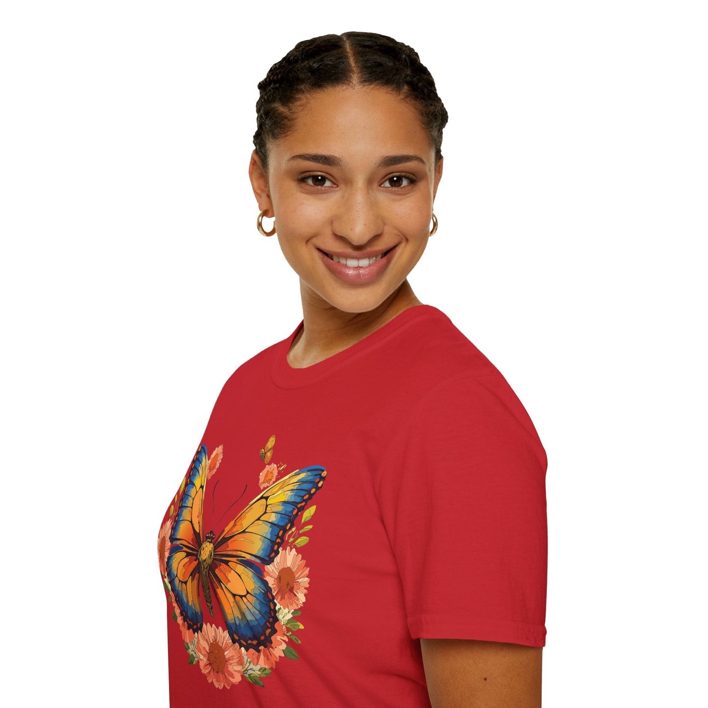 Butterfly T Shirt Unisex Softstyle Gildan 64000 Monarch Print 100 Percent Ring Spun Cotton
