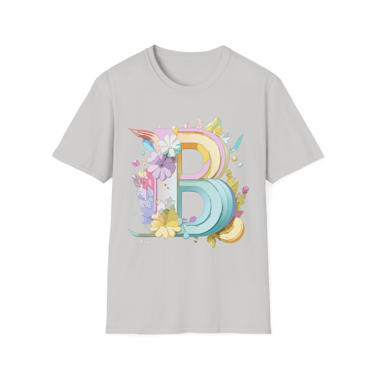 Floral Rainbow Letter B T-Shirt | Pastel Initial Monogram Tee