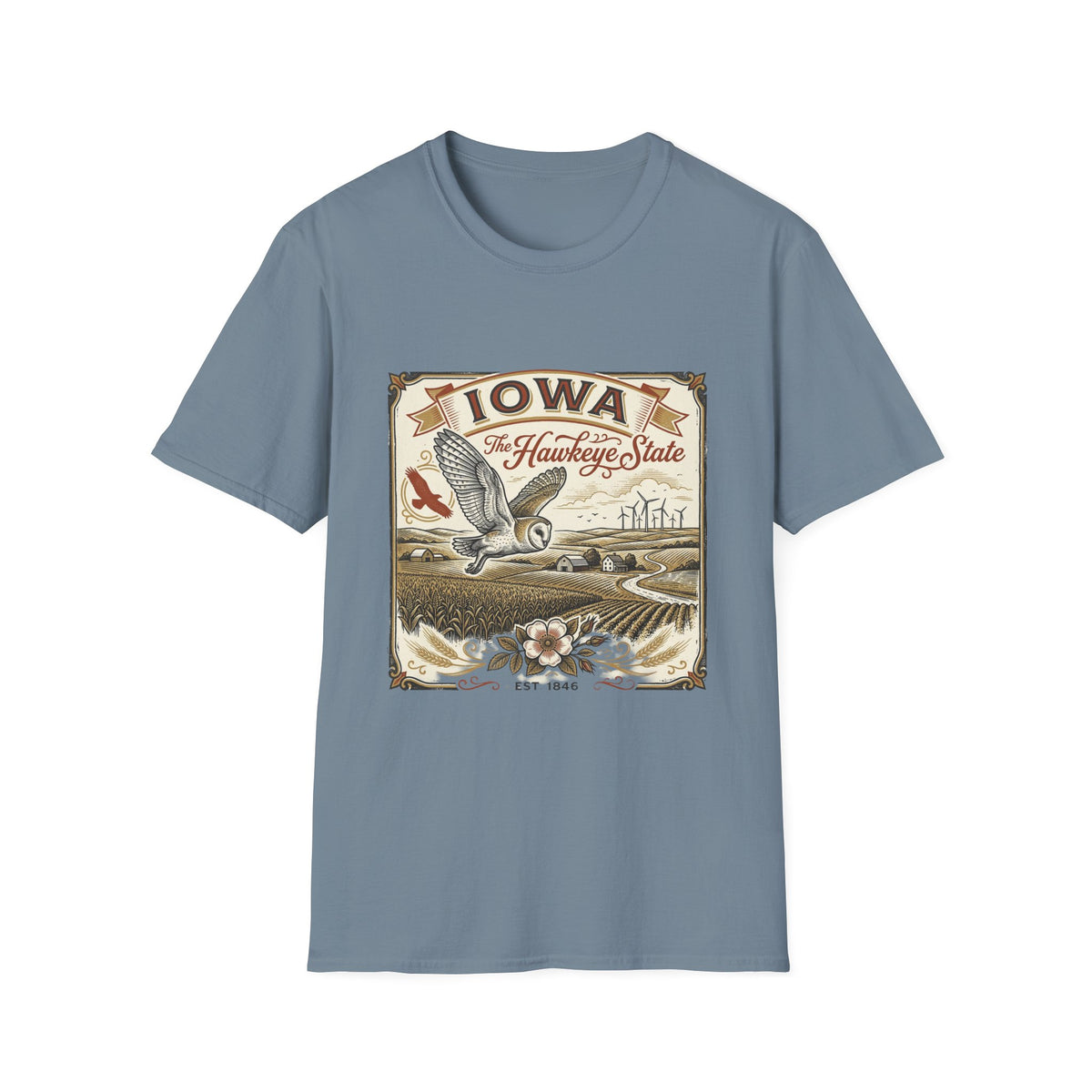 Iowa Hawkeye State Vintage Travel Tourist Graphic Design Unisex 100 Cotton Gildan T-Shirt