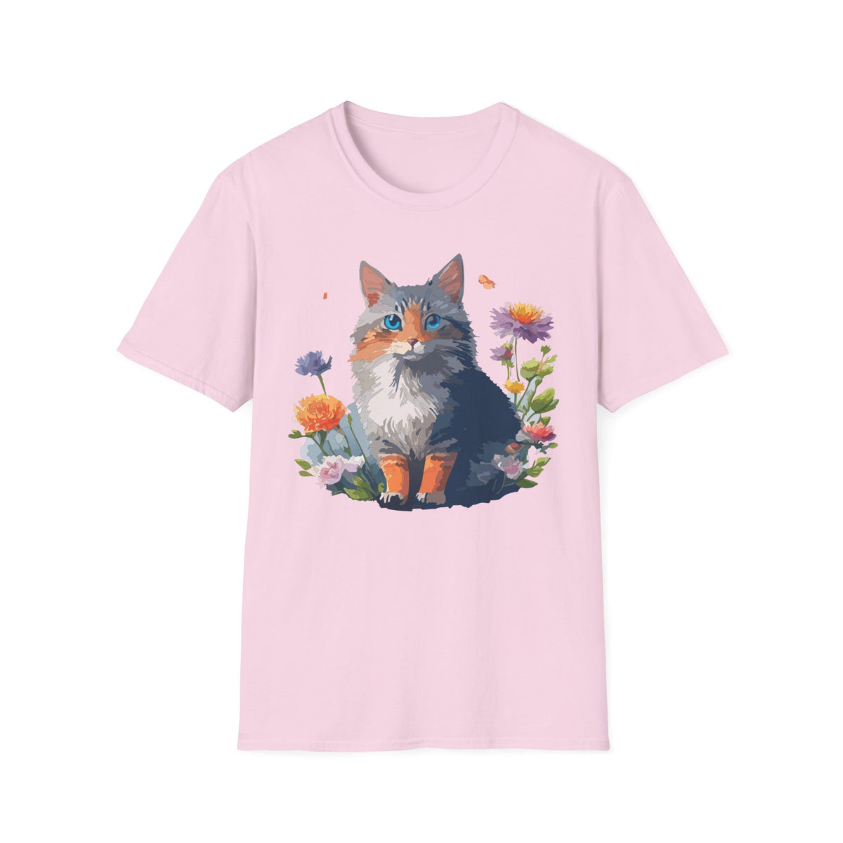Calico Cat Portrait T-Shirt | Floral Kitten Illustration