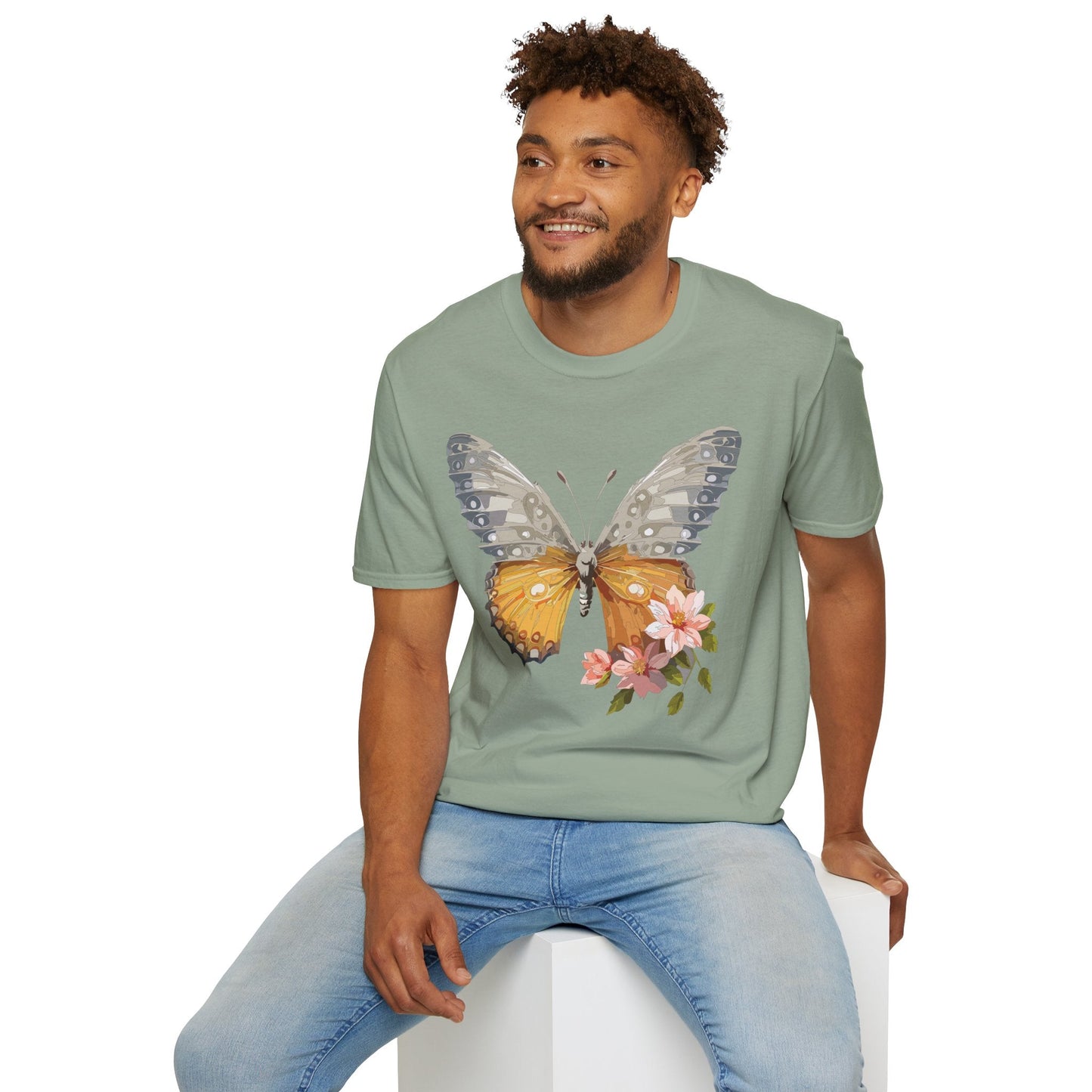 Unisex Butterfly T Shirt Monarch Print Softstyle Cotton Tee Gildan 64000 Lightweight Comfort