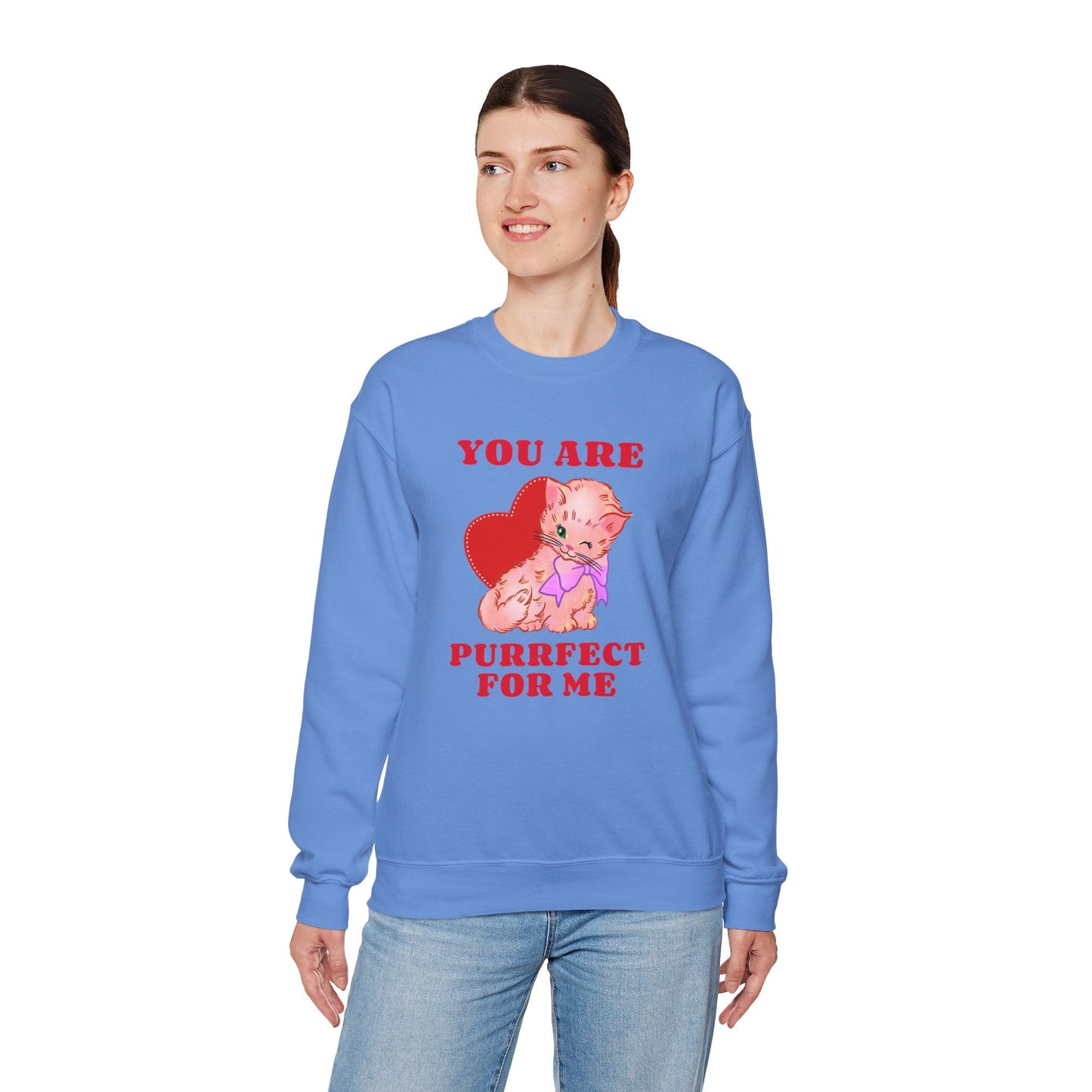Cat Heart Sweatshirt Unisex Valentines Day Fifty Fifty Cotton Poly Blend Crewneck