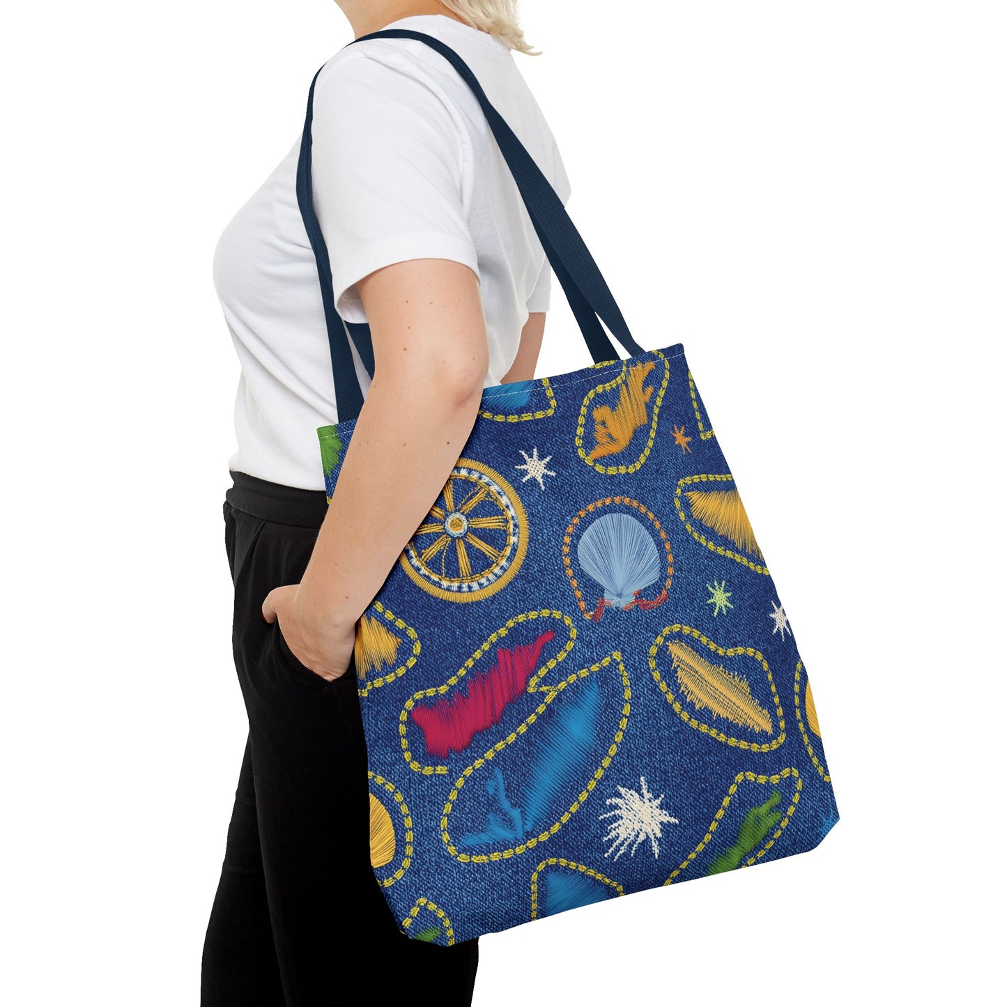Denim Fabric Imitation Print Unisex Canvas Bag Poly Spun 3 Sizes Tote Bag 182