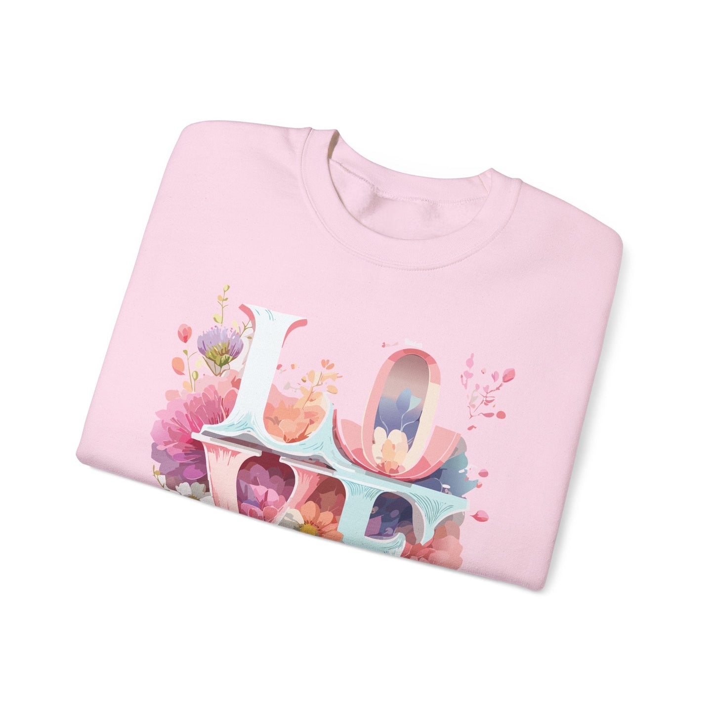 Floral Love Sweatshirt Valentines Day Flower Print Unisex Crewneck Heavy Blend Cotton Polyester