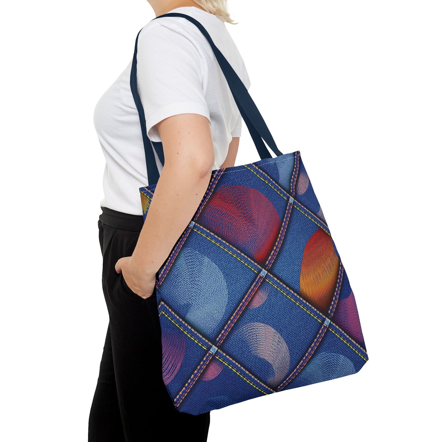 Denim Fabric Imitation Print Unisex Canvas Bag Poly Spun 3 Sizes Tote Bag 186-5