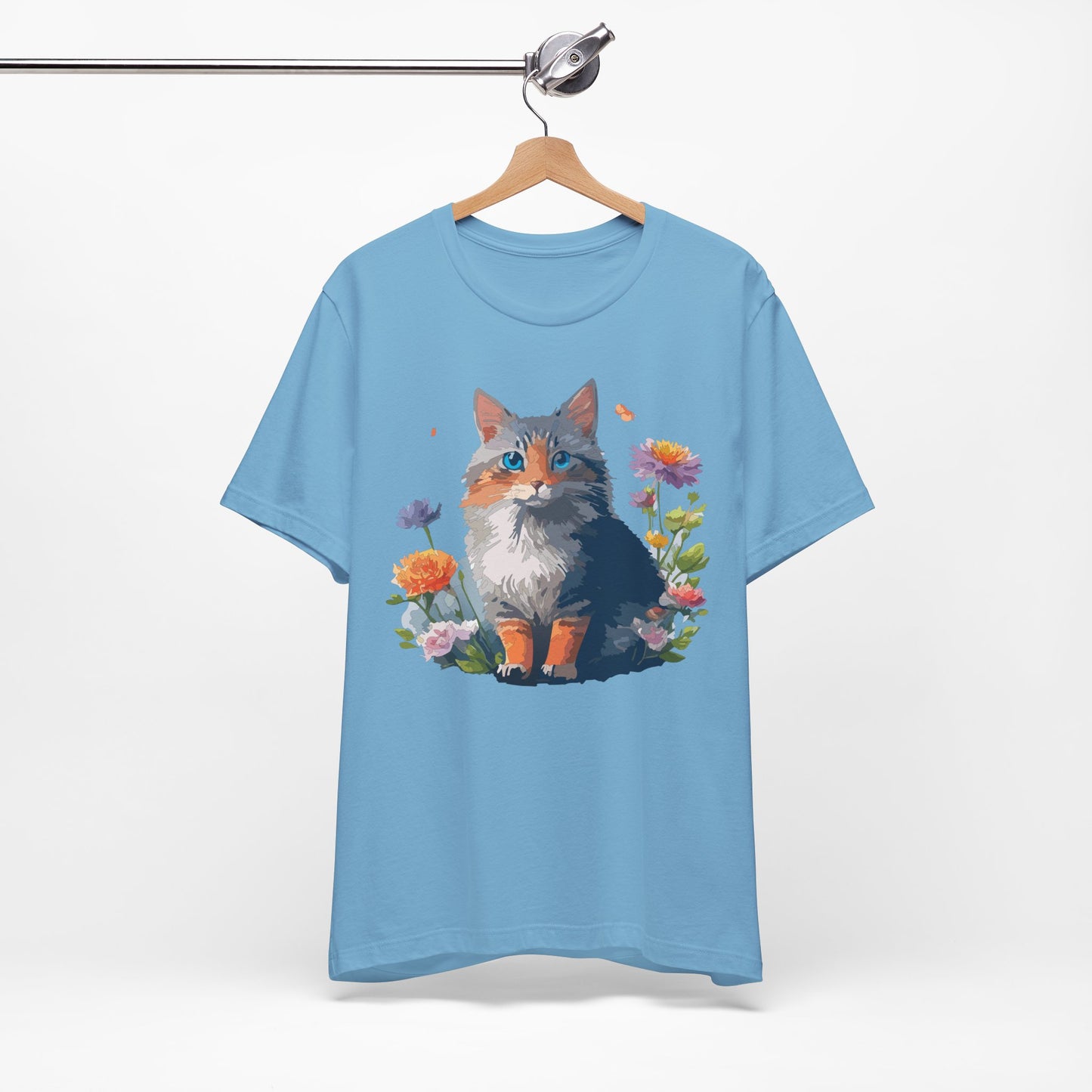 Floral Cat Tee, Animal Shirt, Cat Shirt, Floral Tee, Flower T-shirt, T-Shirt with Animal, Summer Top with Art Design