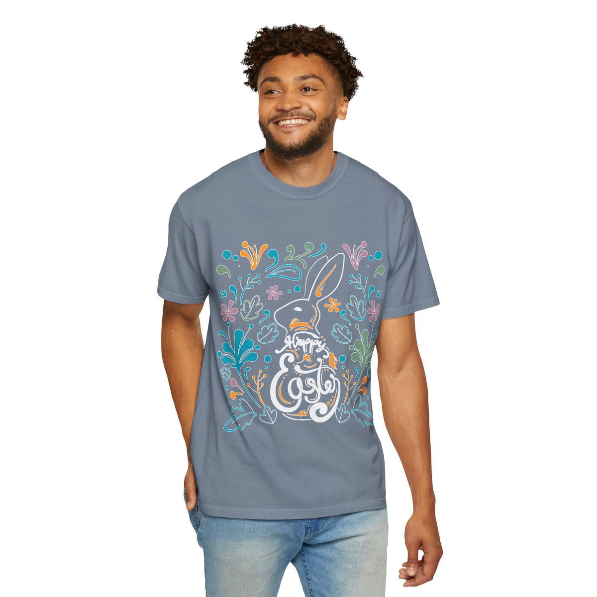 Easter Bunny Floral T-Shirt, Tee Shirt with Easter Signature, T Shirt with Easter Prints, Tee Shirt with Easter Design