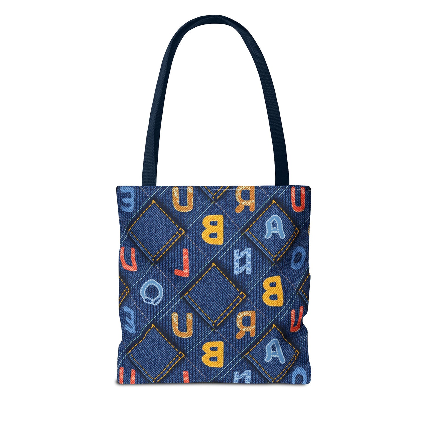 Denim Fabric Imitation Print Unisex Canvas Bag Poly Spun 3 Sizes Tote Bag 187-2