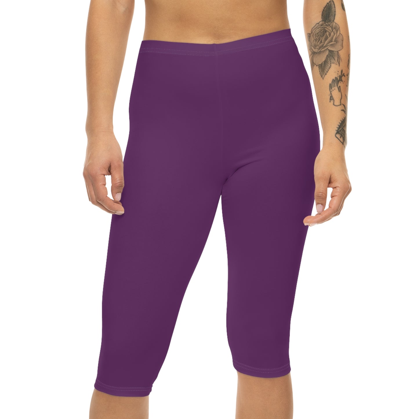 Velvet Purple Color Women's Brushed Suede Poly Span Casual Capri Leggings XS-2XL