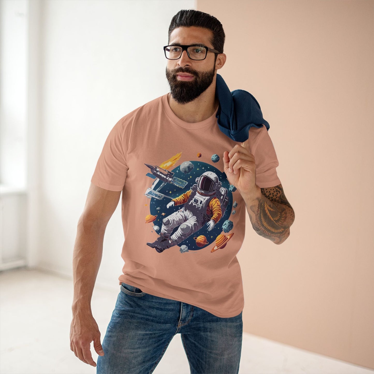 Cosmos Astronaut Shirt Unisex Premium Cotton Tee With Original Art Design By Retro2Nova