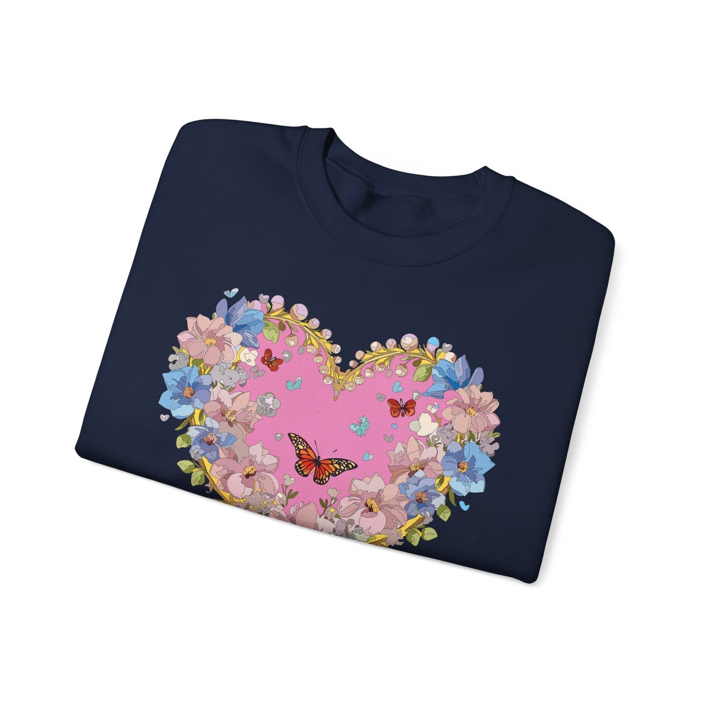 Floral Heart Sweatshirt Unisex Crewneck Gildan 18000 Fifty Fifty Cotton Polyester Valentine's Day