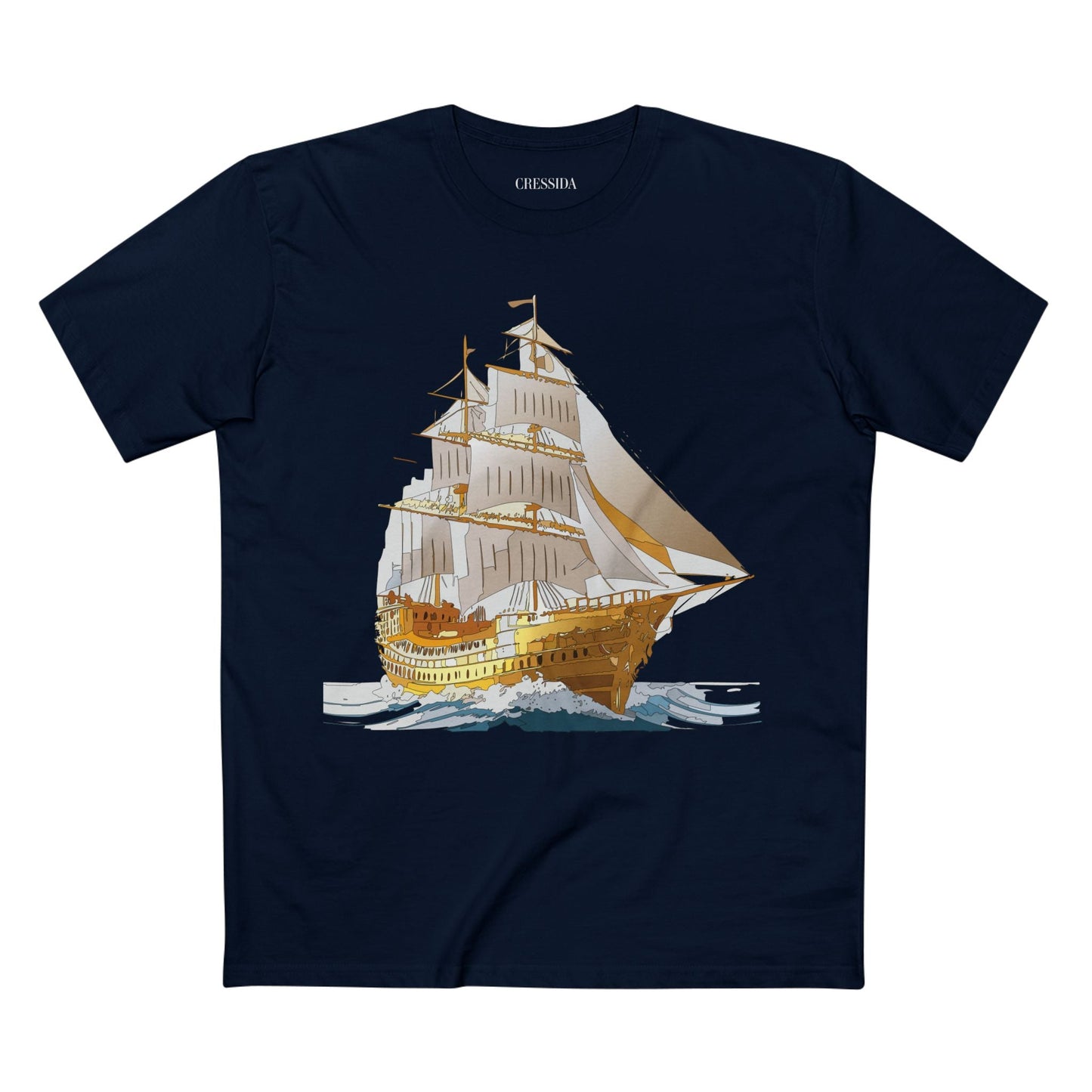 Ship Graphic Unisex 100 Cotton T-Shirt with Gold Frigate Art Design 22