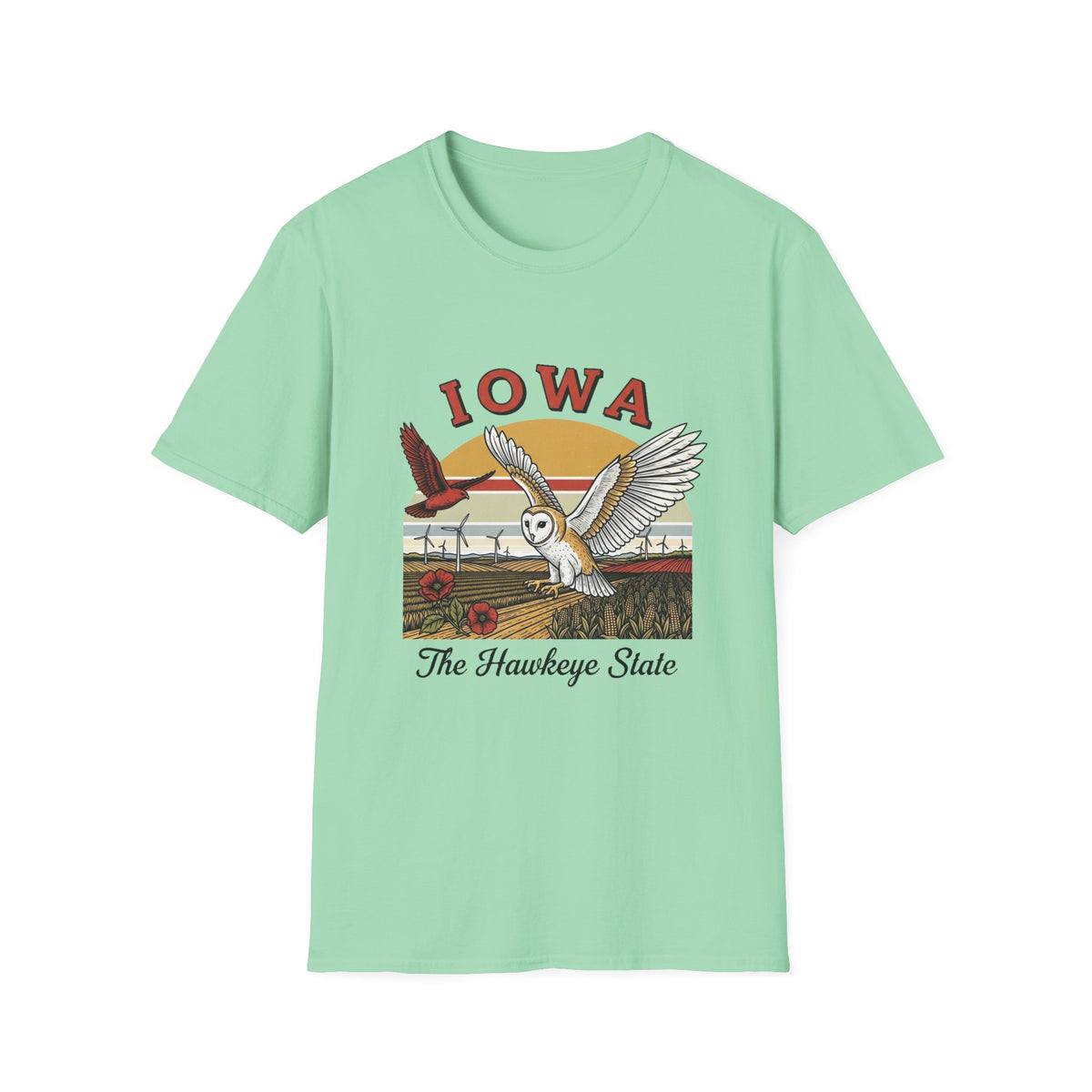 Iowa Barn Owl T-Shirt — The Hawkeye State Vintage State Pride Tee Travel Tourist Graphic Design Unisex 100 Cotton Gildan T-Shirt
