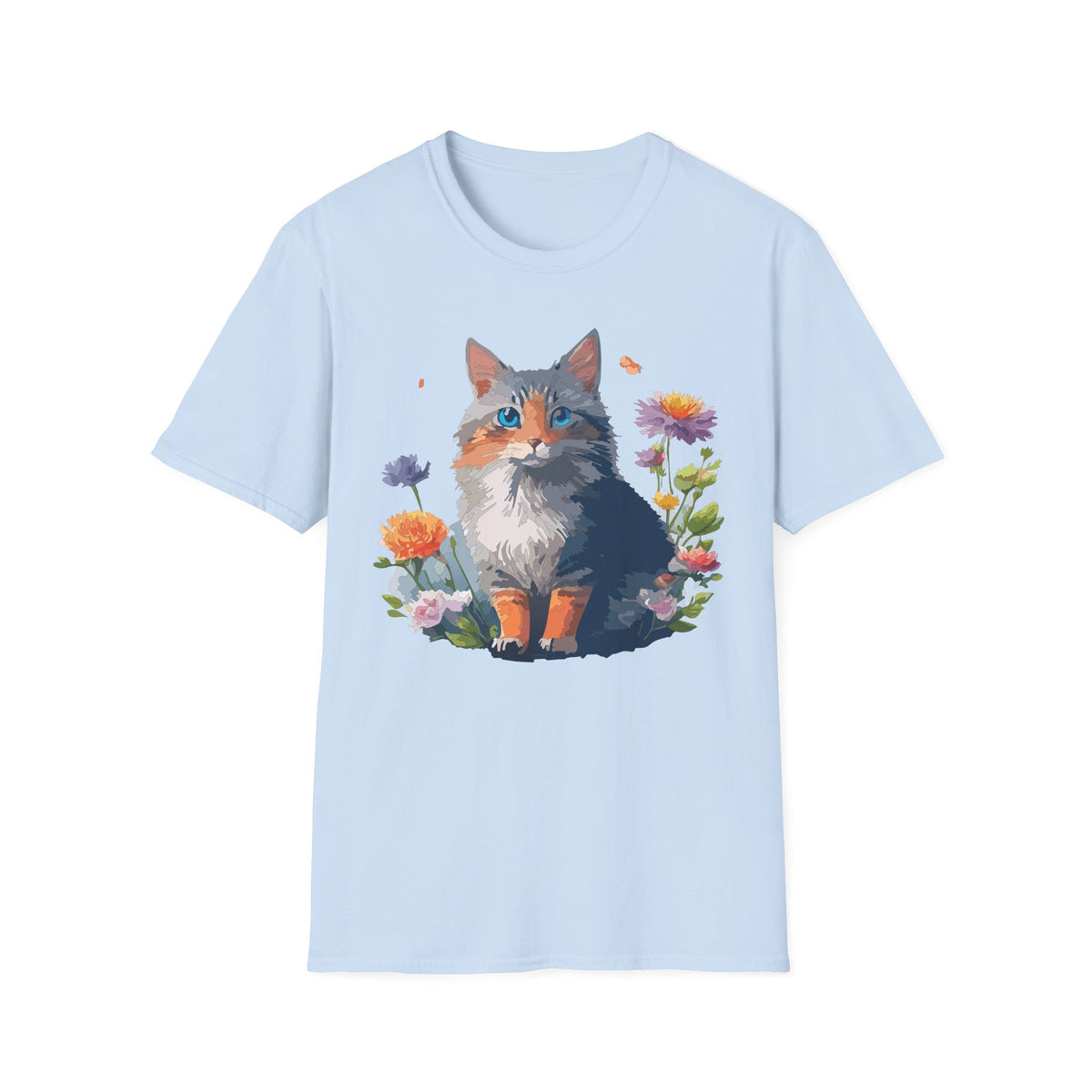 Calico Cat Portrait T-Shirt | Floral Kitten Illustration