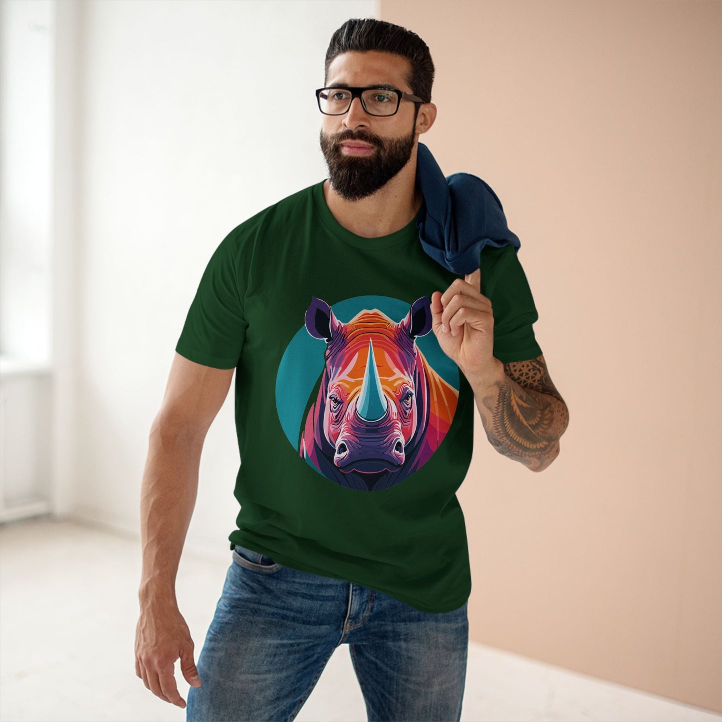 Rhino Animal Shirt Unisex Premium Cotton Tee With Original Art Design From Retro2Nova Art Collection Edition