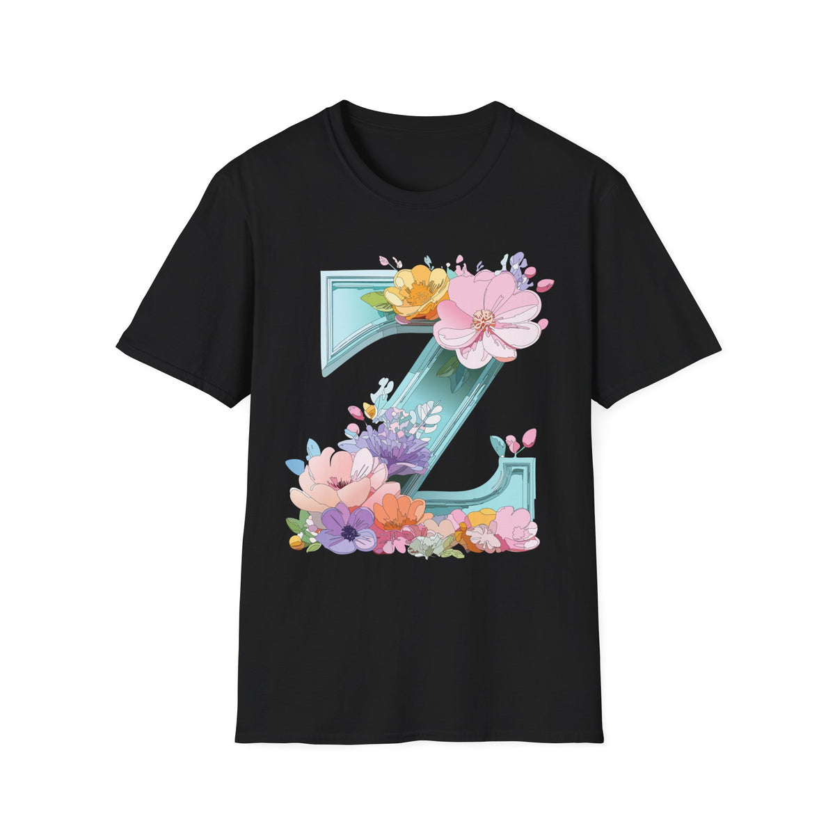 Floral Letter Z T-Shirt | Floral Initial Tee, Monogram Z Shirt