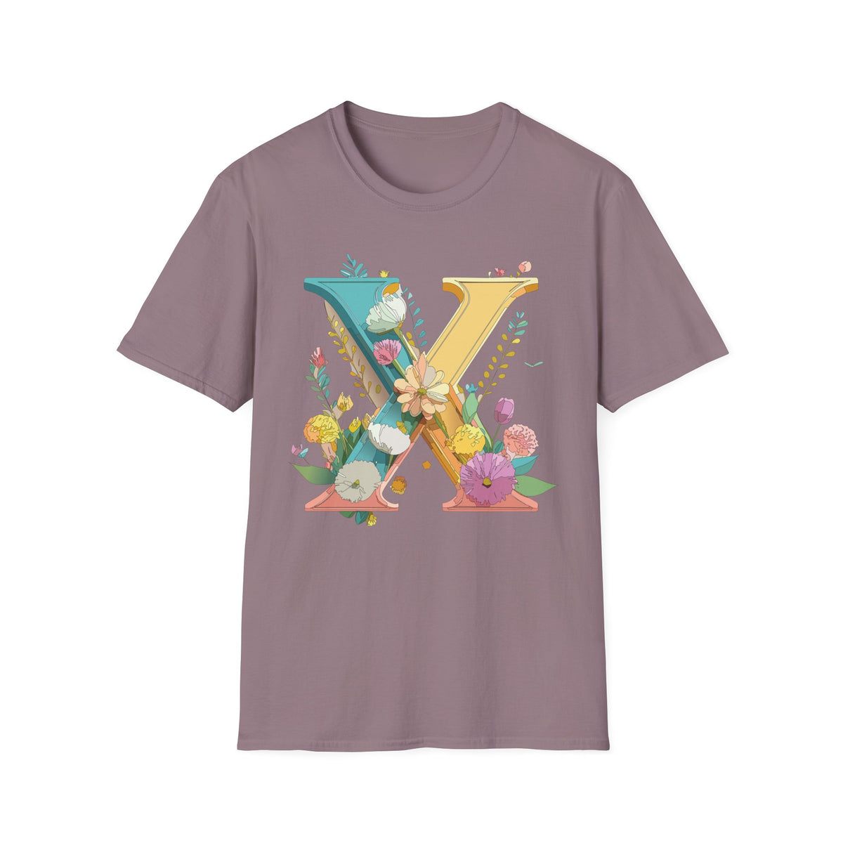 Floral Letter X T-Shirt | Botanical Monogram Initial Tee