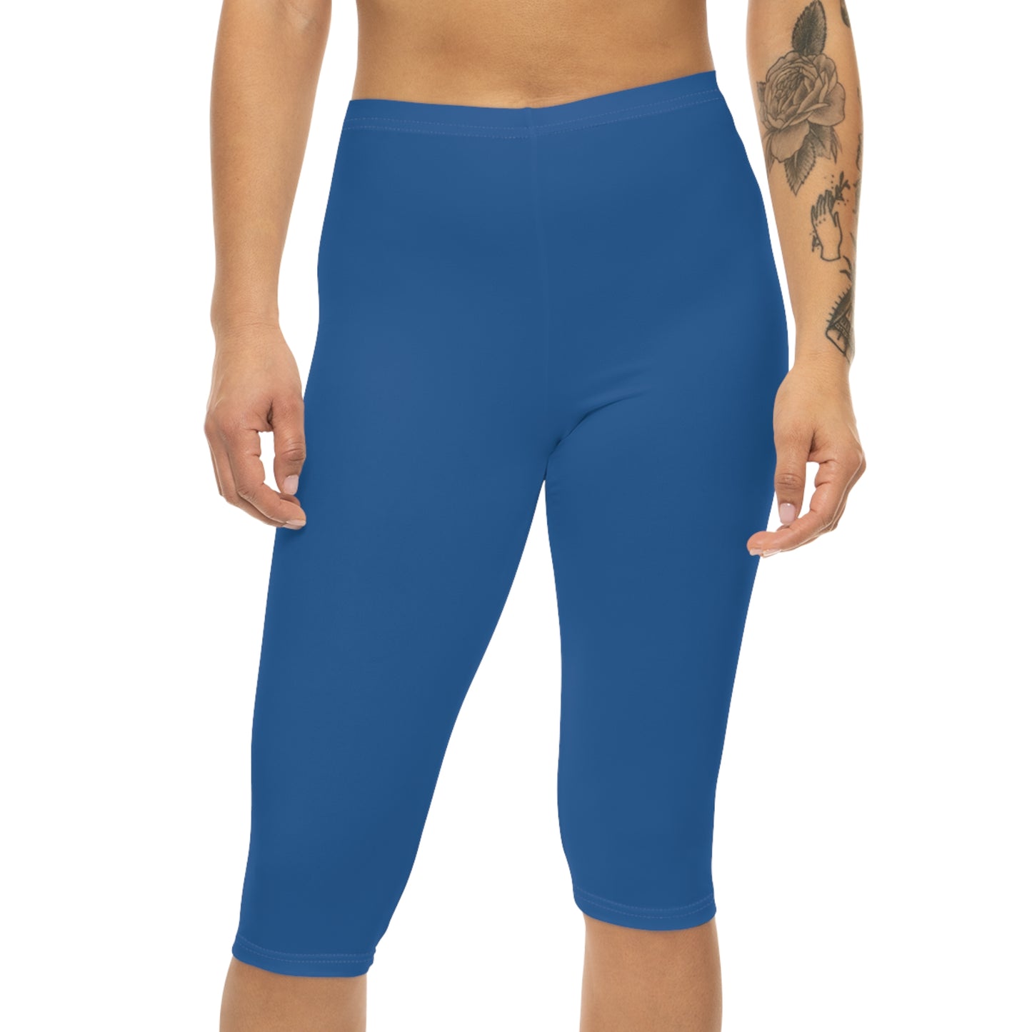 Baltic Blue Color Women's Brushed Suede Poly Span Casual Capri Leggings XS-2XL