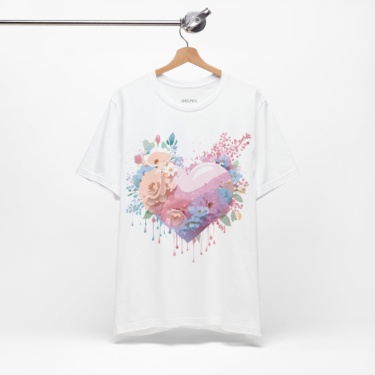 Valentine's Day Graphic Unisex Cotton Bella+Canvas Tee with Floral Art Design d138