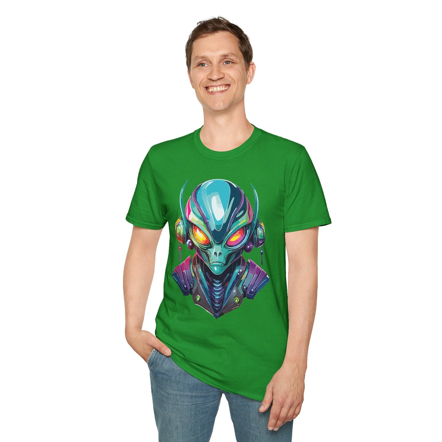 Alien Cosmos Unisex Cotton T Shirt With Alien Artwork Softstyle Ring Spun Cotton 64000