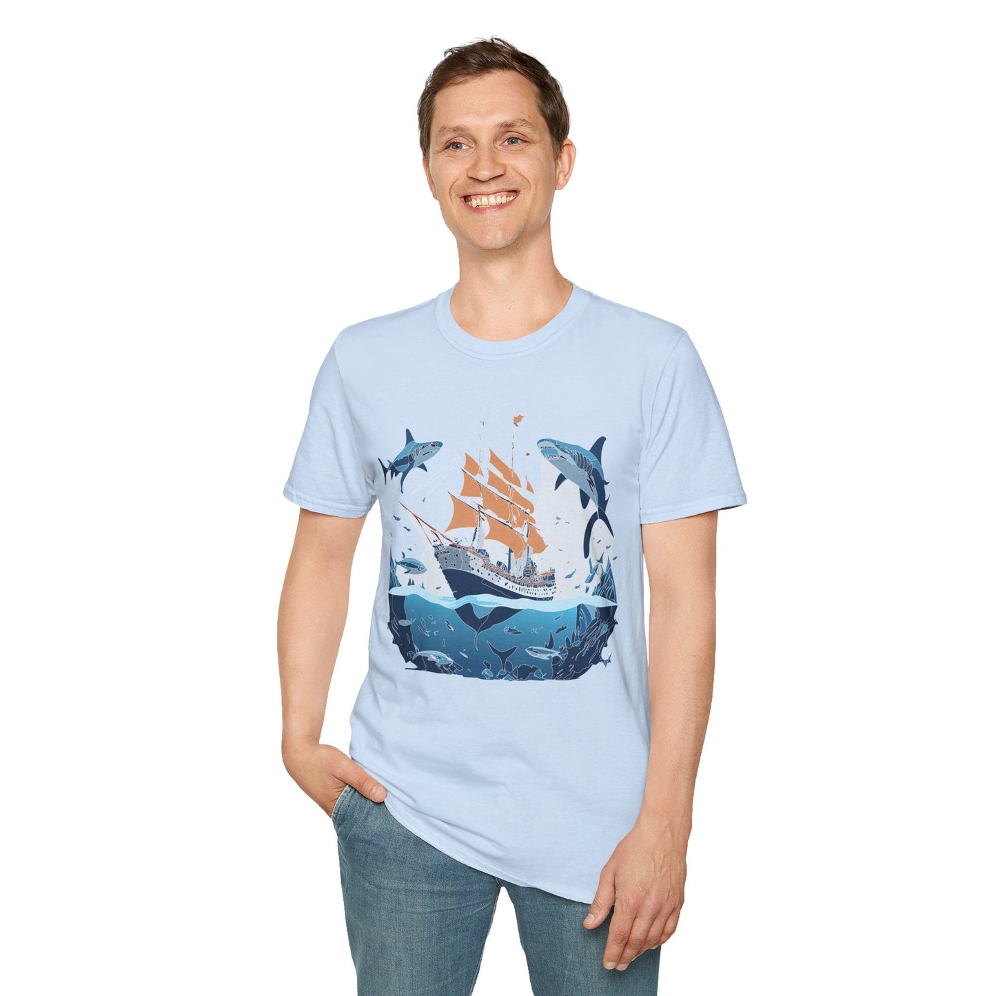 Ocean Tee Shirt Unisex Gildan Softstyle 64000 Ring Spun Cotton Art Print Graphic Ocean Design