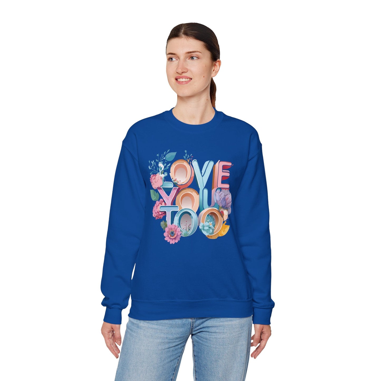 Floral Love Sweatshirt Valentines Day Unisex Crewneck Gildan 18000 Heavy Blend Warm