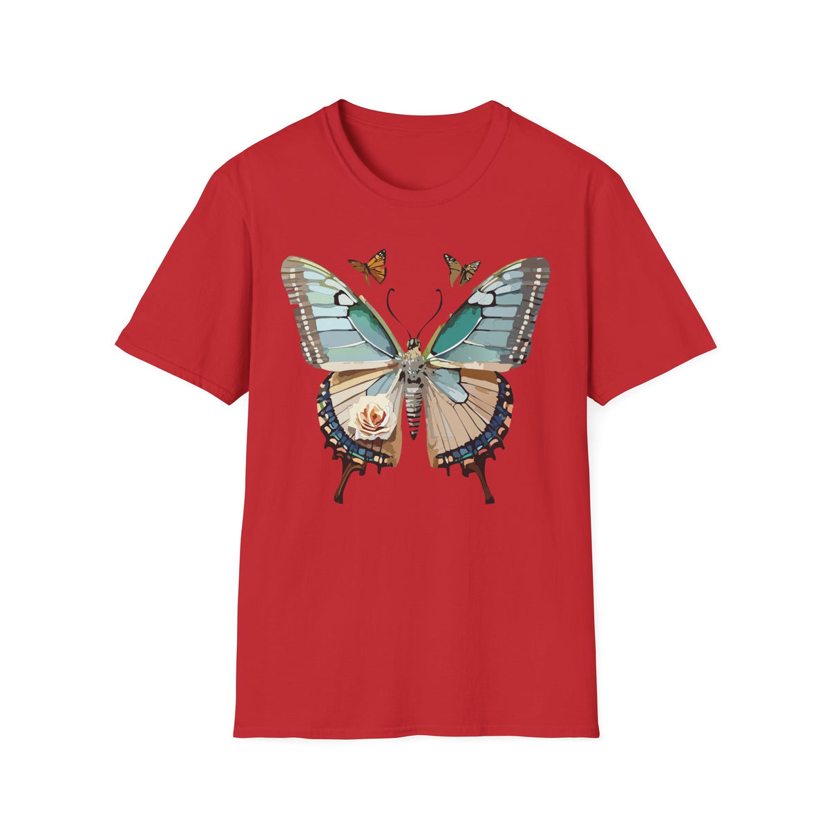Blue Floral Butterfly T-Shirt | Vintage Botanical Wings Graphic Tee Unisex 100 Cotton Gildan T-Shirt
