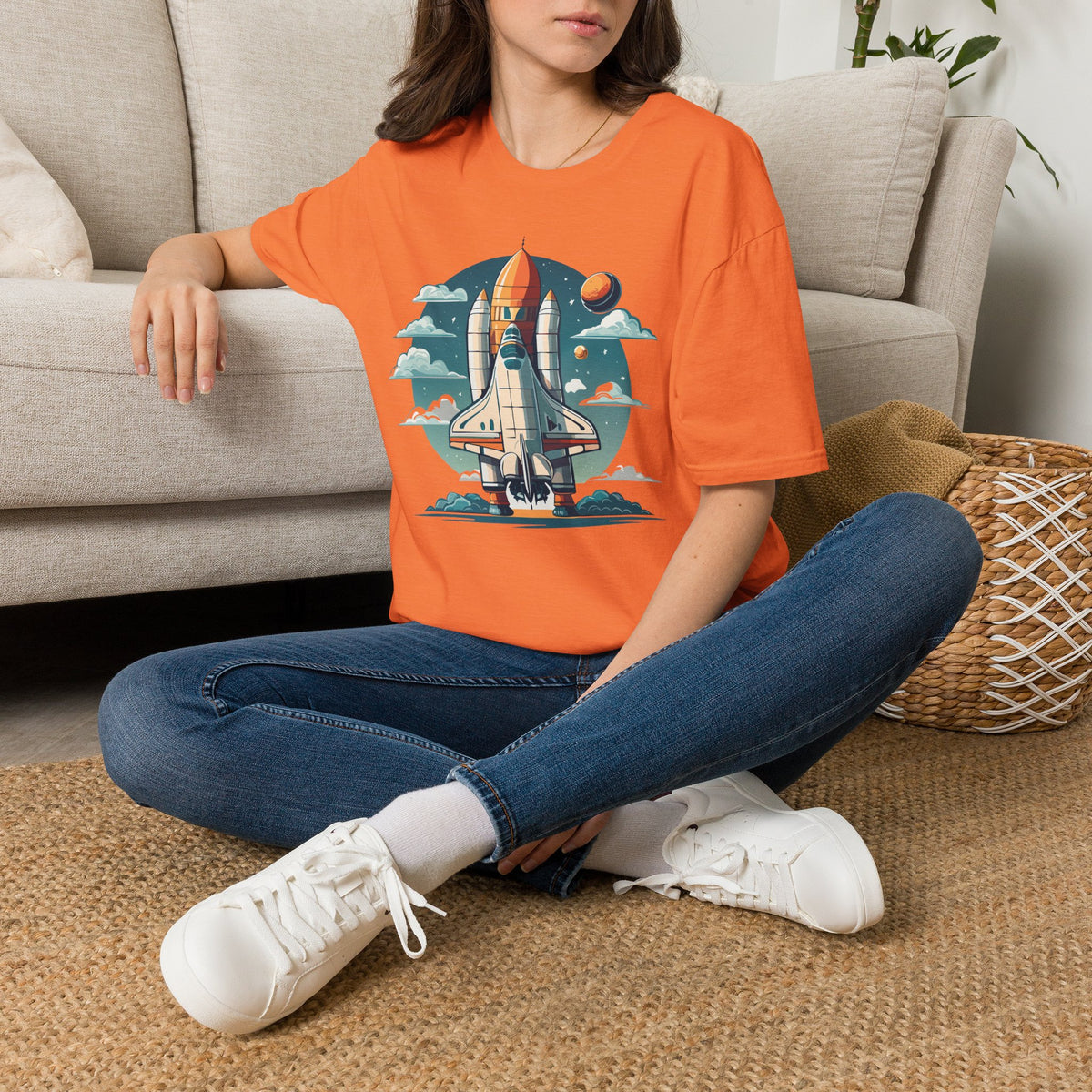 Retro Space Shuttle Illustration T-Shirt | Rocket Launch Graphic Design Unisex 100 Cotton Gildan T-Shirt