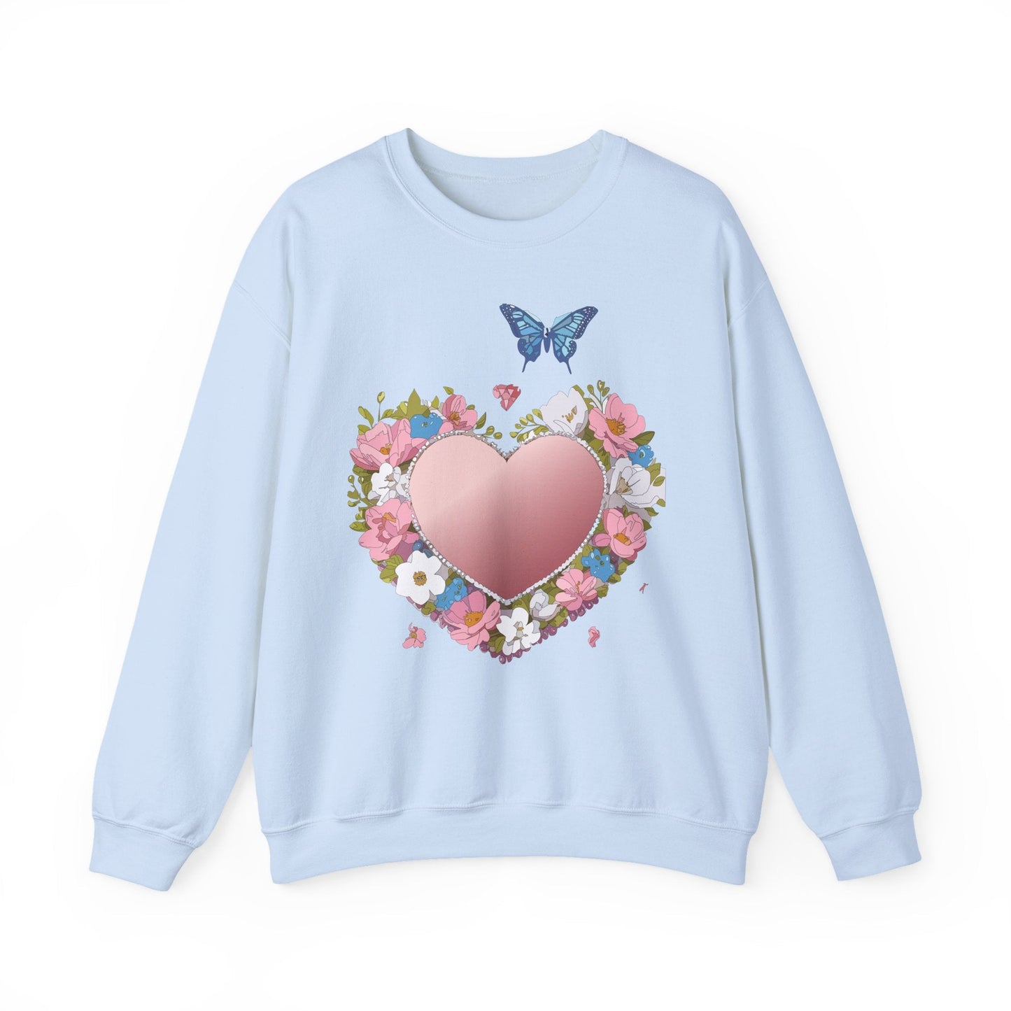 Unisex Floral Heart Sweatshirt Valentines Day Love Crewneck Gildan 18000 50/50 Cotton Polyester