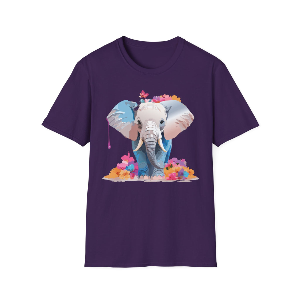 Floral Baby Elephant Tee | Elephant Face Graphic T-Shirt, Watercolor Flowers