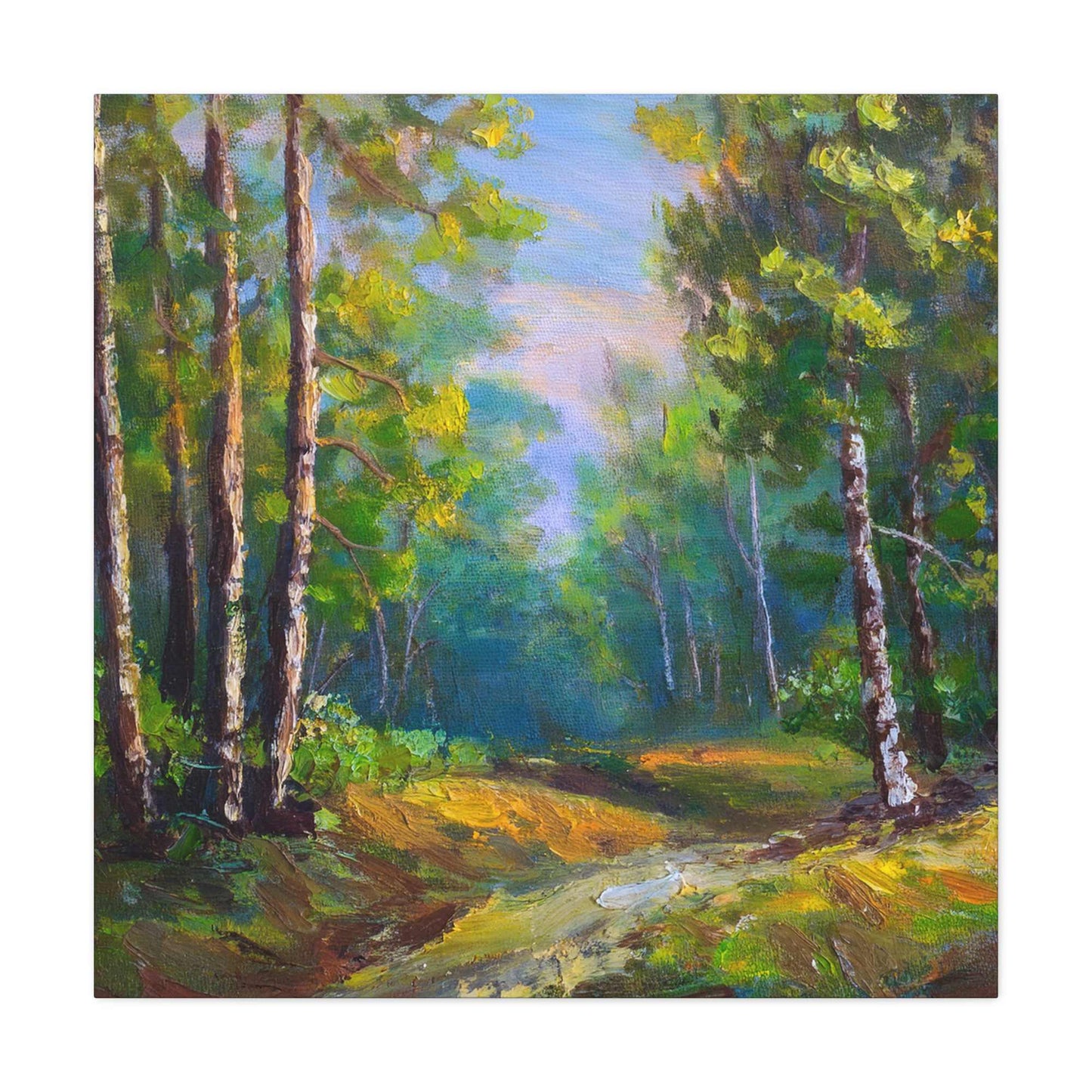 Summer Forest Print Canvas, Oil Paint Print 20x20, 24x24, 30x30, 32x32, 36x36 Art Design Print Pine-Wood Inner Frame MC-86