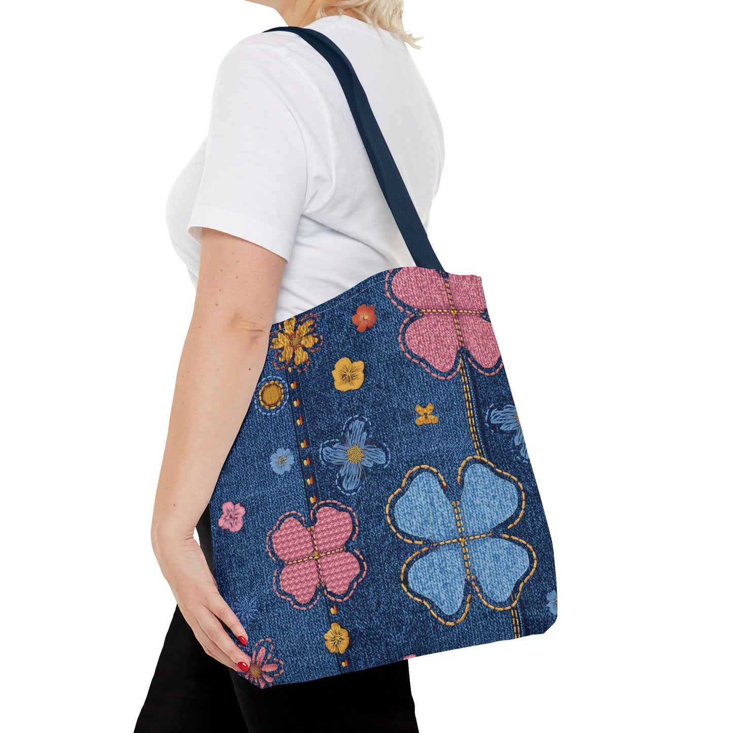 Denim Fabric Imitation Print Unisex Canvas Bag Poly Spun 3 Sizes Tote Bag 129