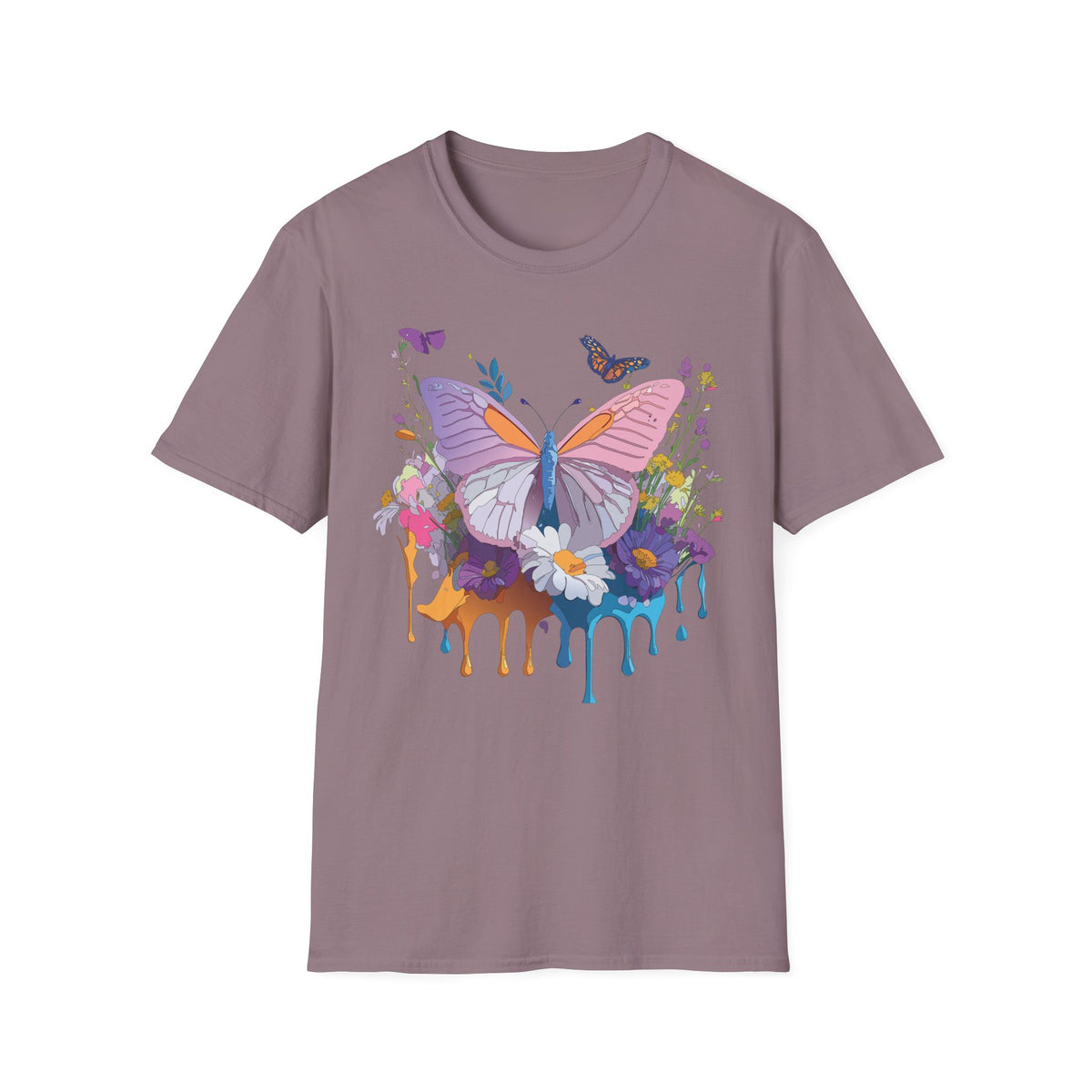 Butterfly Watercolor Drip T-Shirt — Pastel Floral Butterfly Graphic Design Unisex 100 Cotton Gildan T-Shirt