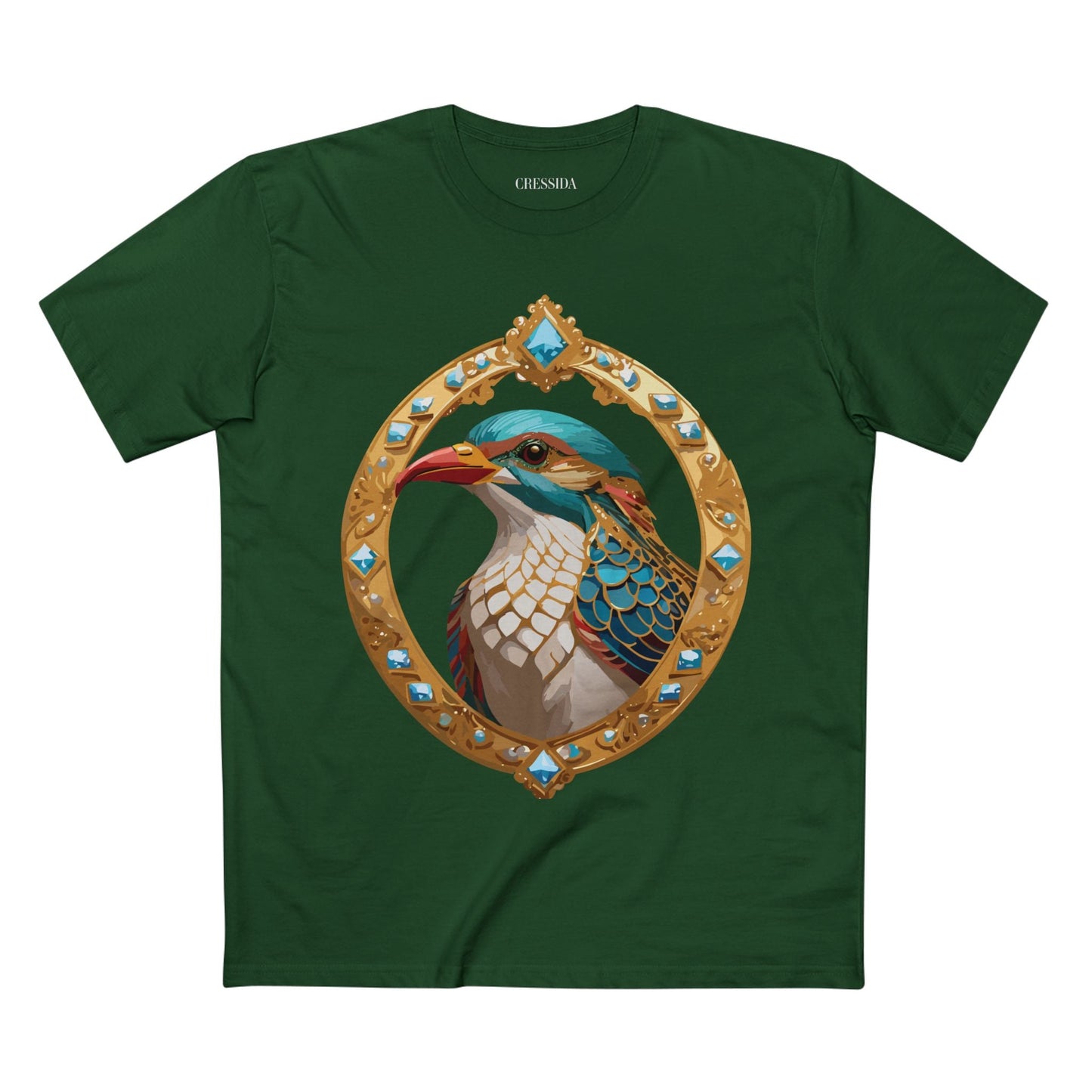 Bird Graphic Unisex 100 Cotton Tee With Unique Animal Golden Medallion Art Design 22