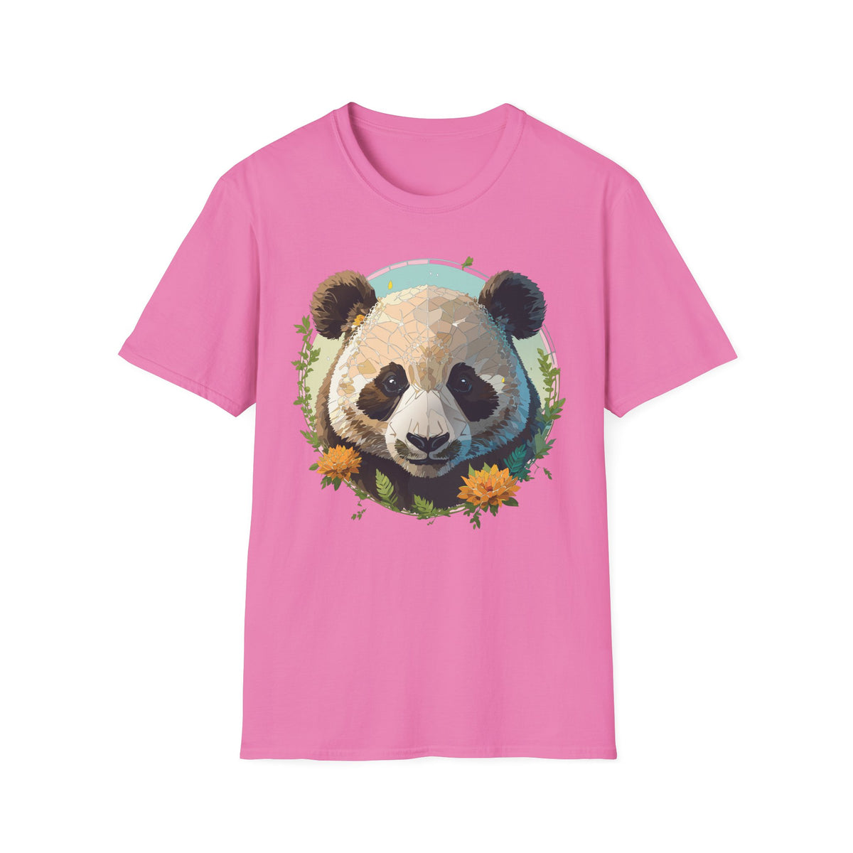 Smiling Panda Face T-Shirt | Floral Bamboo Illustration