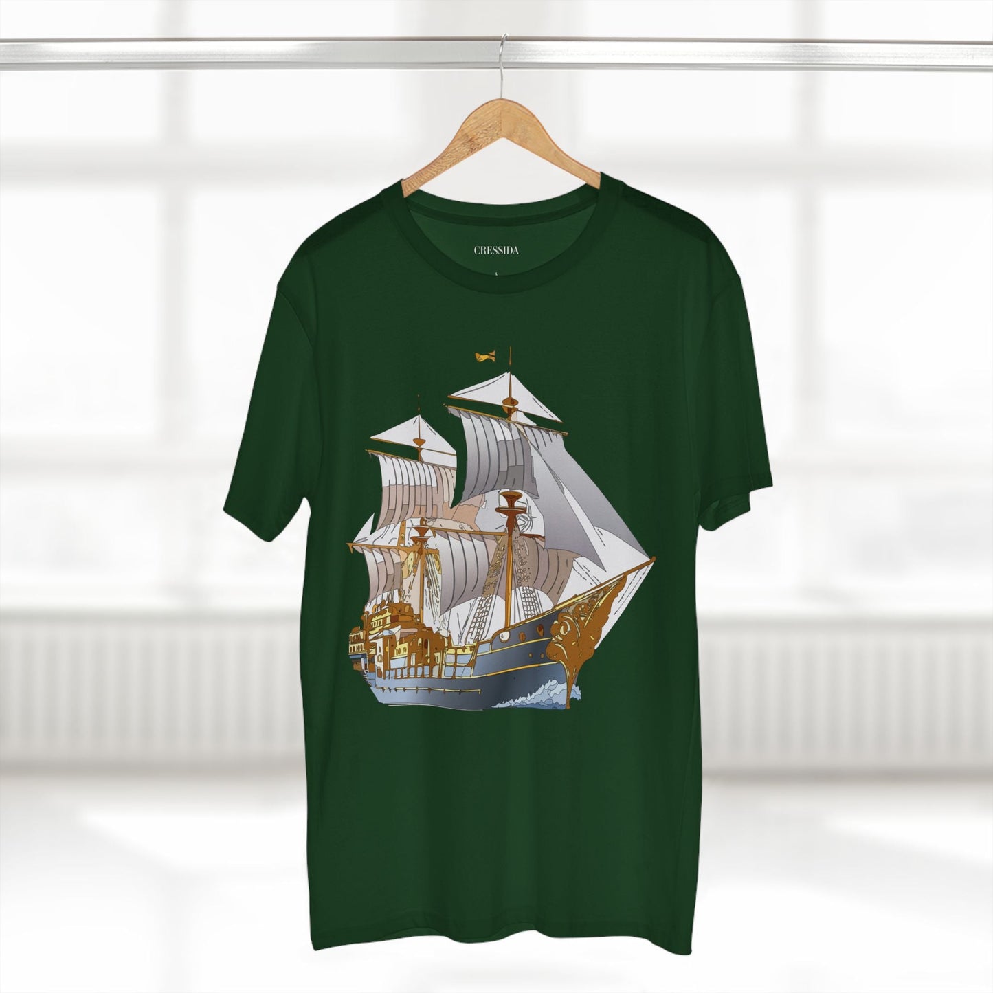 Ship Graphic Unisex 100 Cotton T-Shirt with Gold Frigate Art Design 13