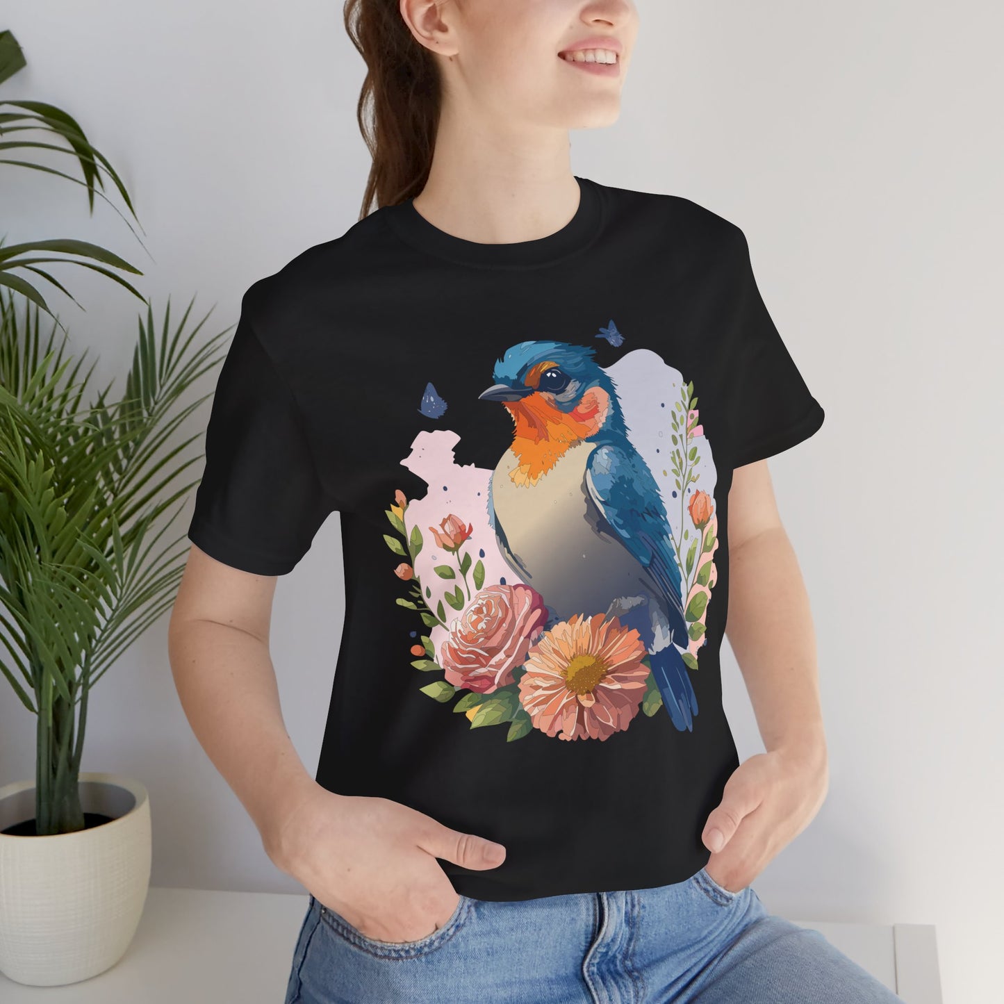 Floral Bird Tee, Animal Shirt, Bird Shirt, Floral Tee, Flower T-shirt, T-Shirt with Animal