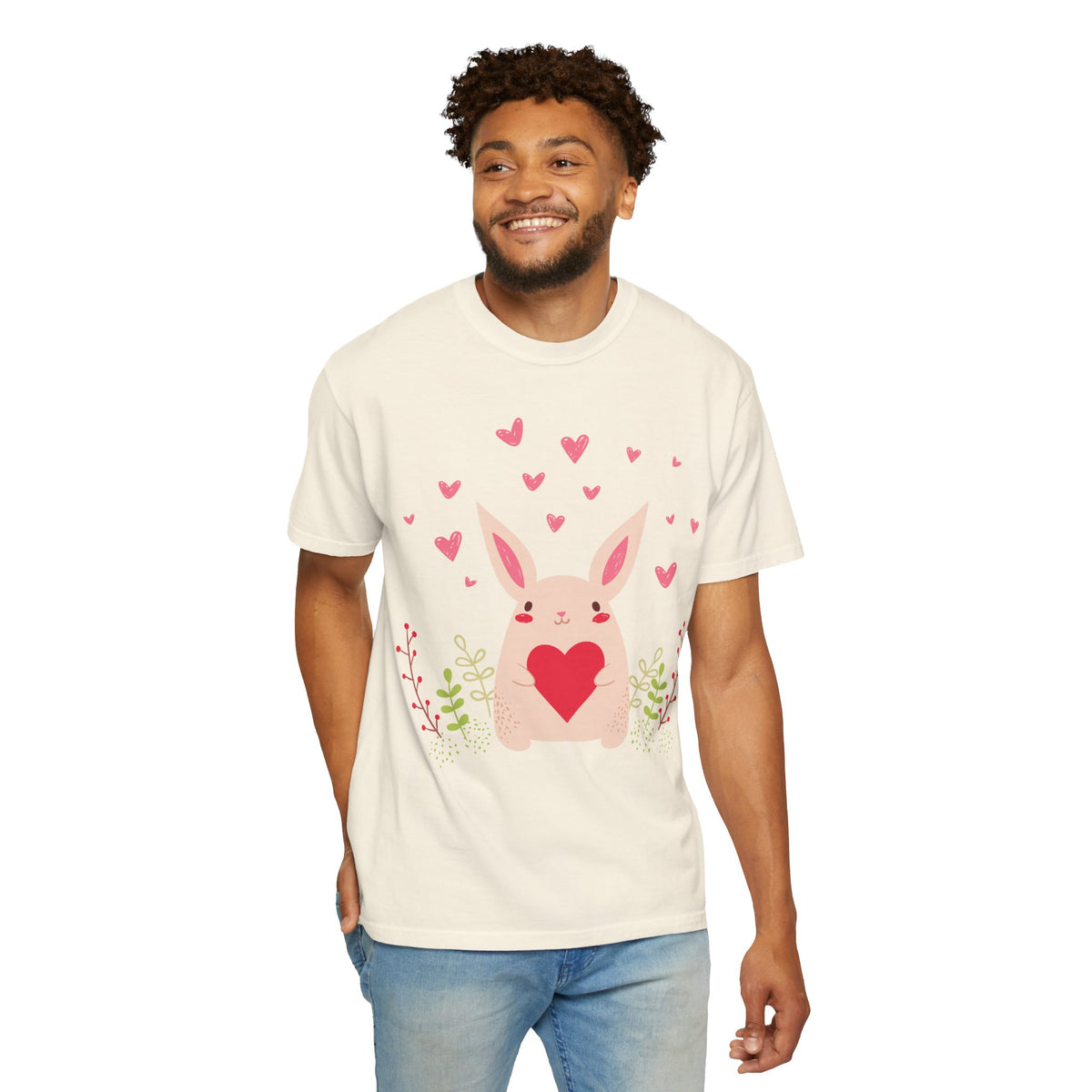 Easter Bunny Heart T-Shirt, Tee Shirt with Easter Signature, T Shirt with Easter Prints, Tee Shirt with Easter Design