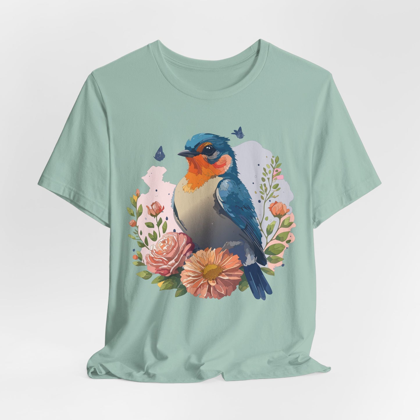 Floral Bird Tee, Animal Shirt, Bird Shirt, Floral Tee, Flower T-shirt, T-Shirt with Animal