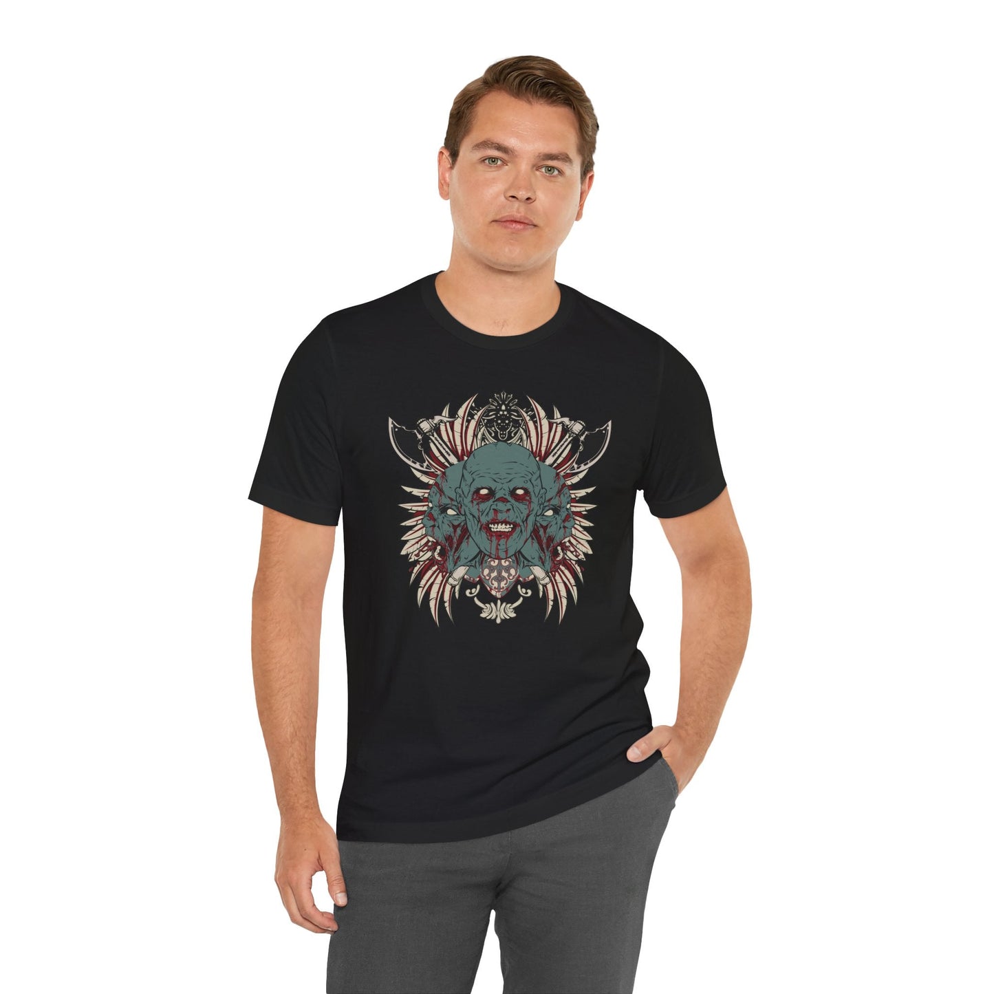 Zombie Skull Mandala T-Shirt Horror Graphic Tee, Gothic Skull Art-54-2