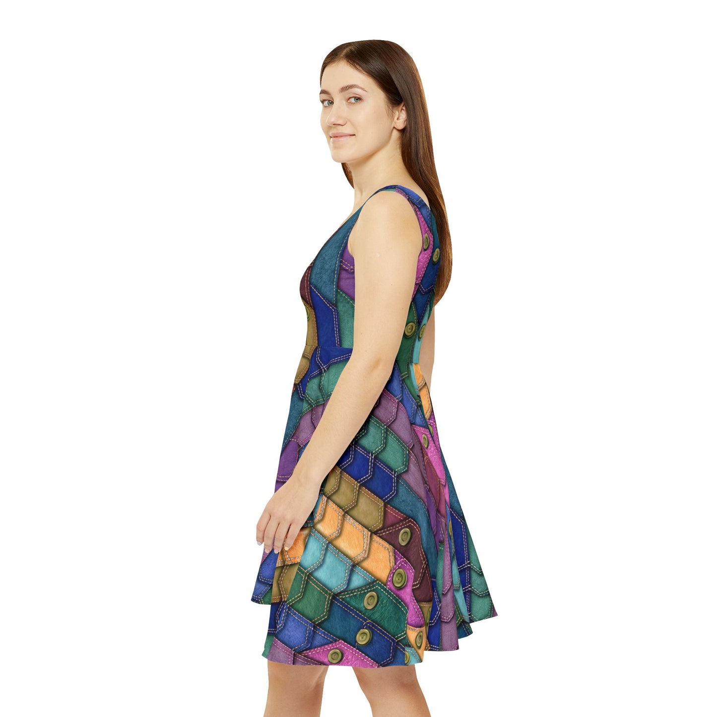 Women Denim Print Skater Dress, Denim Print Poly-Span Dress - 11