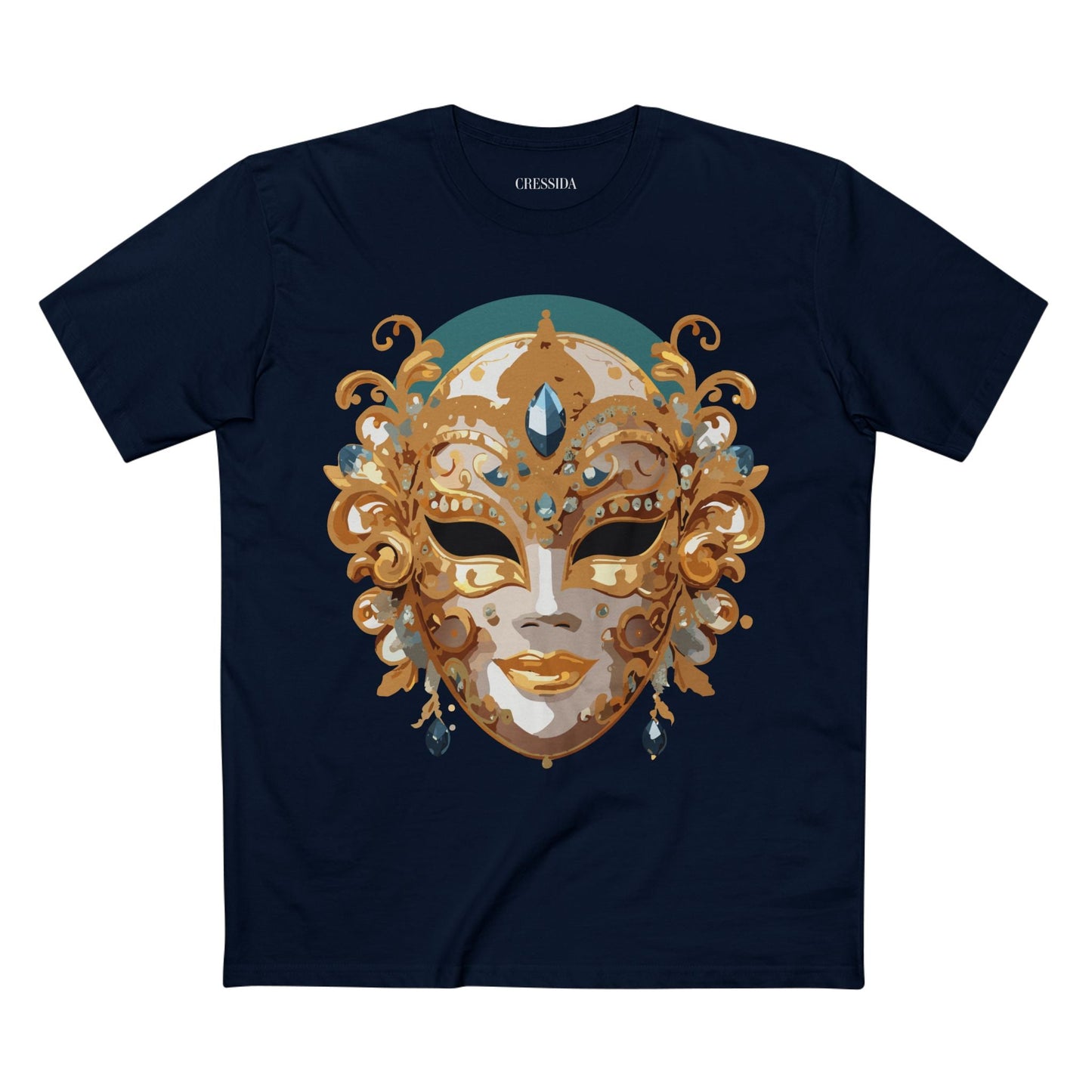 Carnival Mask Graphic T-Shirt Unisex 100 Cotton With Antique Gold Art Design Tee 3
