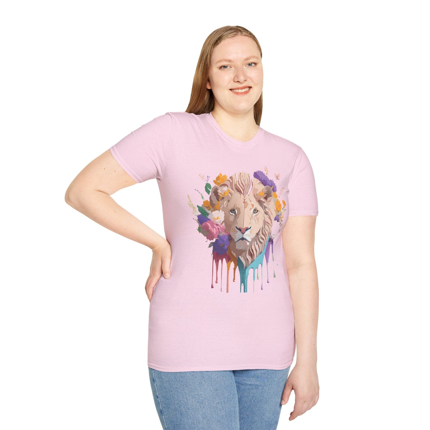Unisex Lion Shirt Floral Lion Tee Softstyle 64000 Gildan Cotton Tee