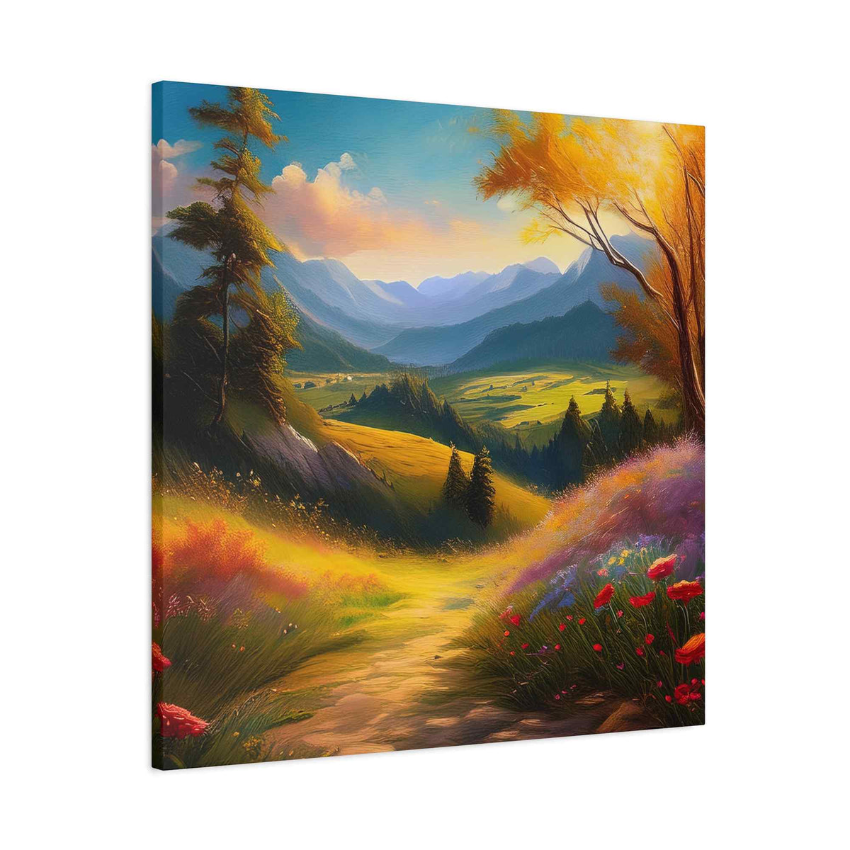 Landscape Print Canvas, Oil Paint Print 20x20, 24x24, 30x30, 32x32, 36x36 Art Design Print Pine-Wood Inner Frame MC-36