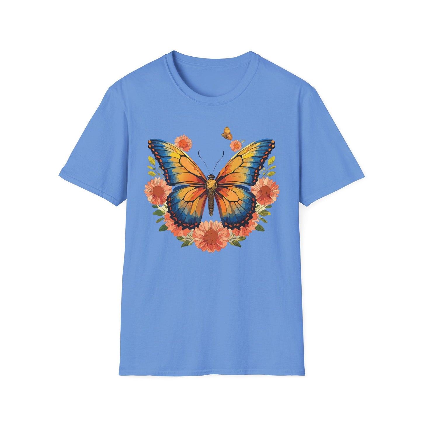 Butterfly T Shirt Unisex Softstyle Gildan 64000 Monarch Print 100 Percent Ring Spun Cotton