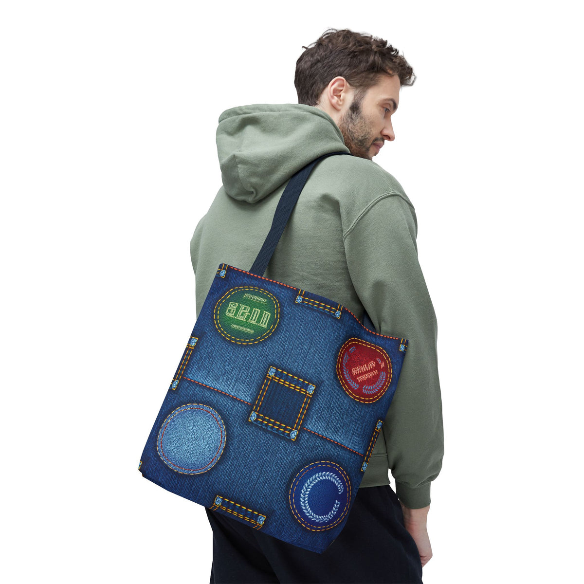 Denim Fabric Imitation Print Unisex Canvas Bag Poly Spun 3 Sizes Tote Bag 141