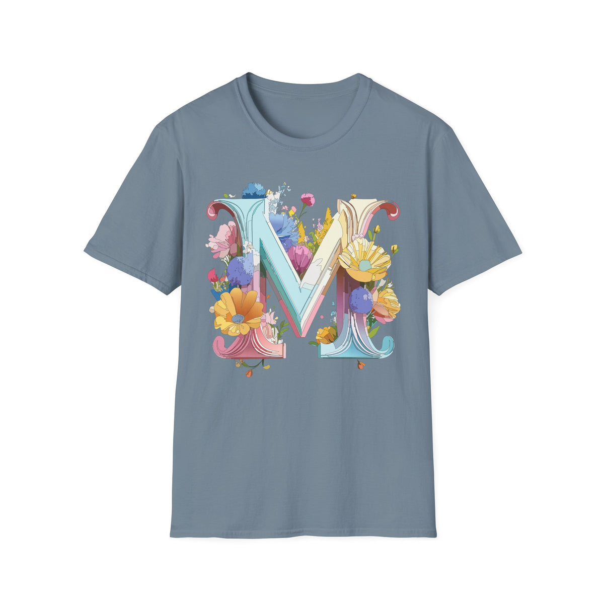 Floral Letter M Monogram T-Shirt | Watercolor Garden Initial Tee