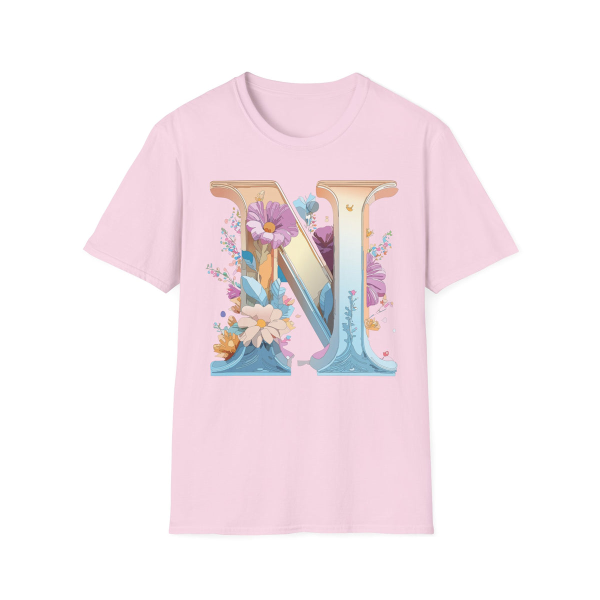 Floral Letter N T-Shirt | Monogram Initial Tee, Botanical Alphabet Shirt