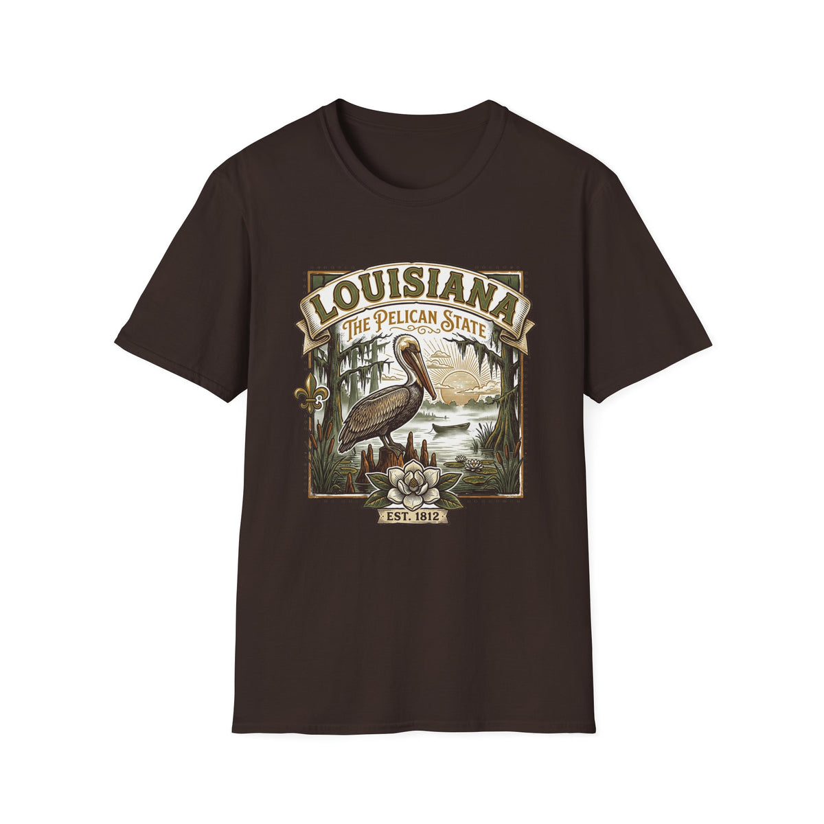 Louisiana Pelican State T-Shirt – Vintage Travel Tourist Graphic Design Unisex 100 Cotton Gildan T-Shirt